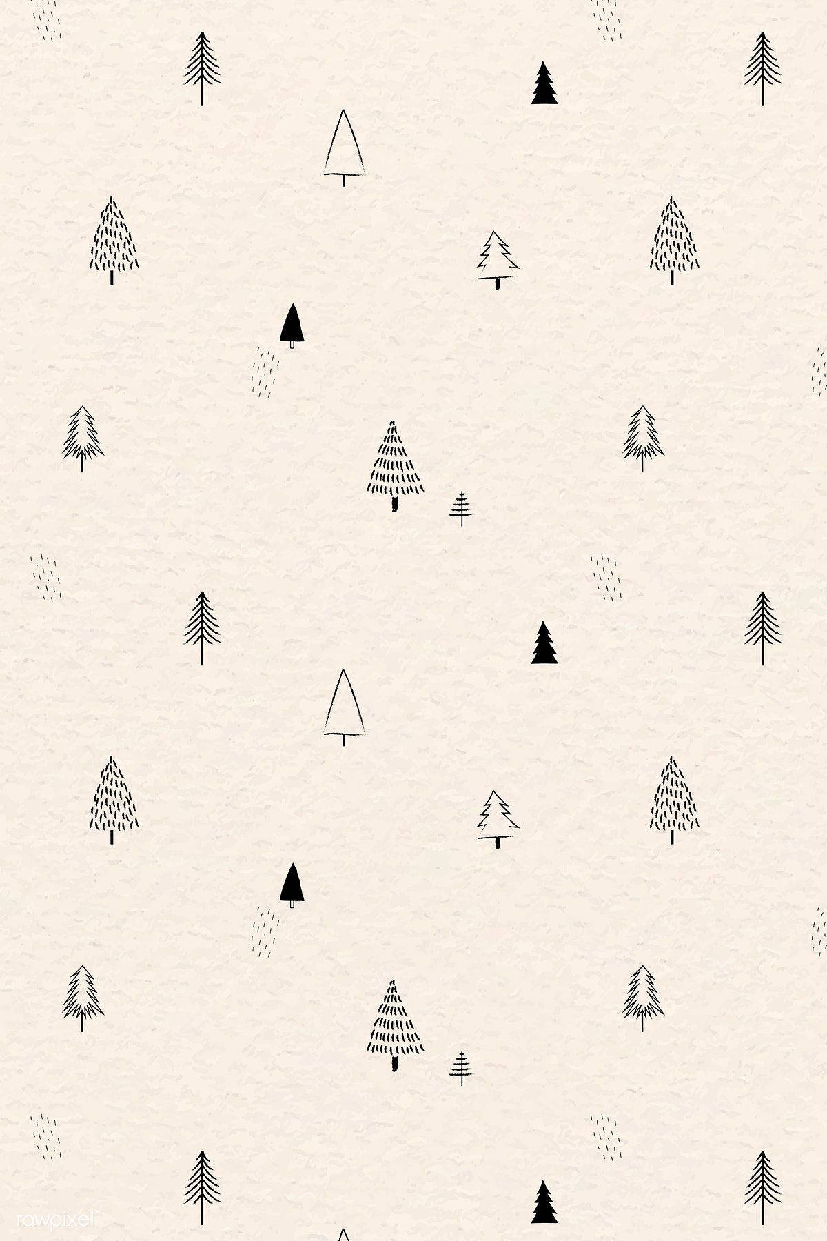 cream background, black pine tree illustrations, textured cream paper, HD Phone Wallpaper