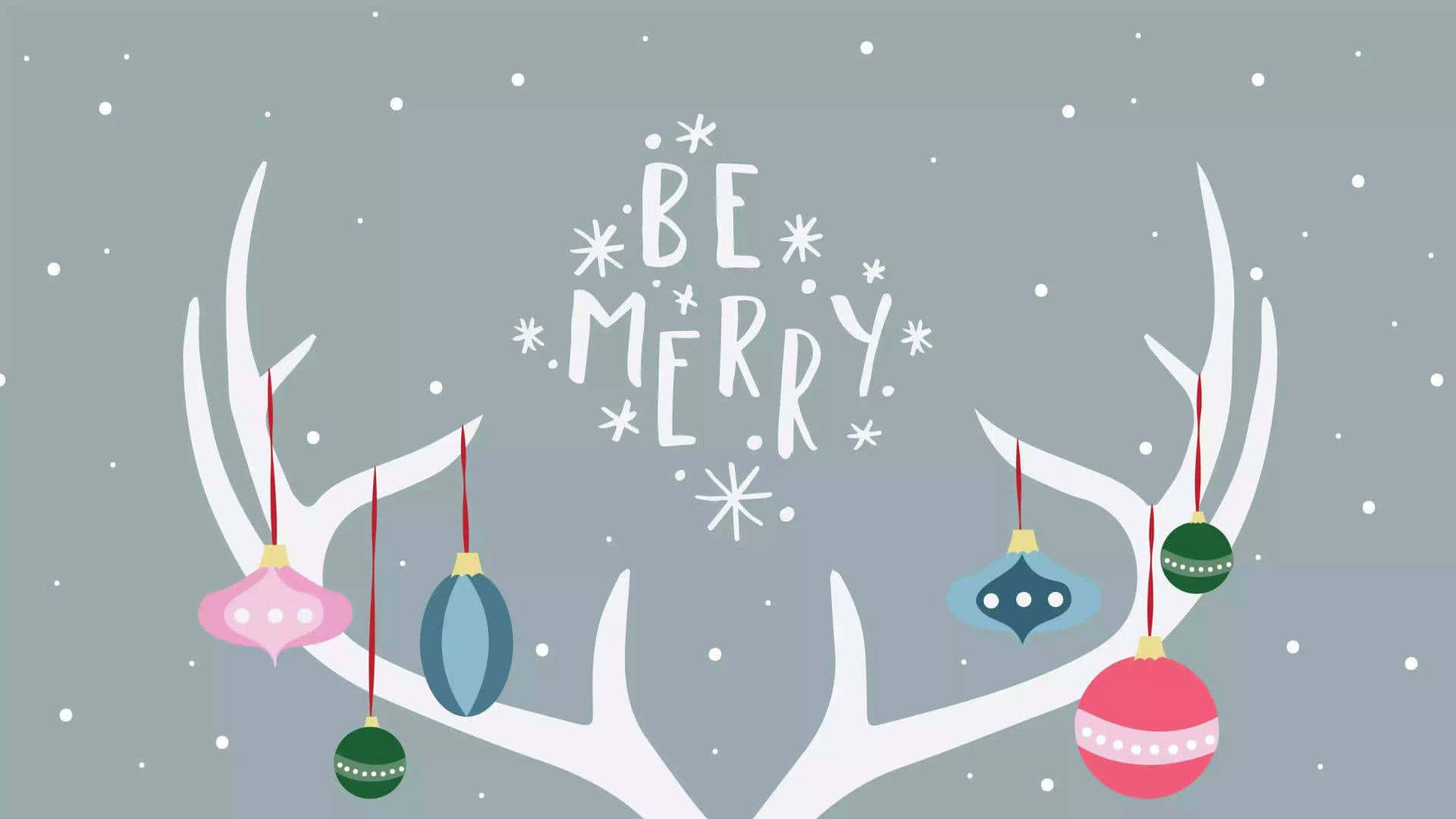 Cute Christmas Laptop, white deer antlers, colorful ornaments, Full HD Desktop Wallpaper