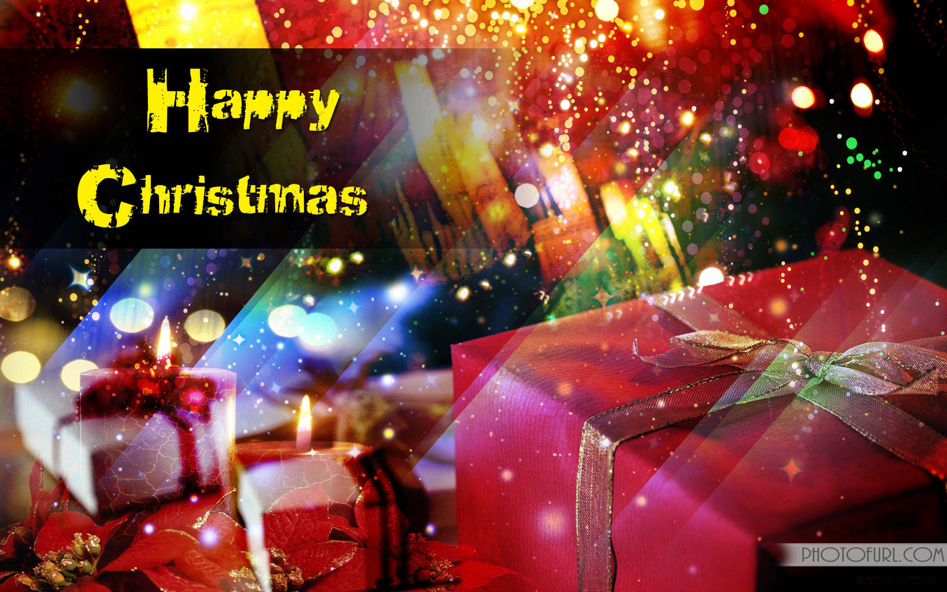 Happy Christmas, festive lights, glowing Christmas gifts, Full HD Desktop Wallpaper