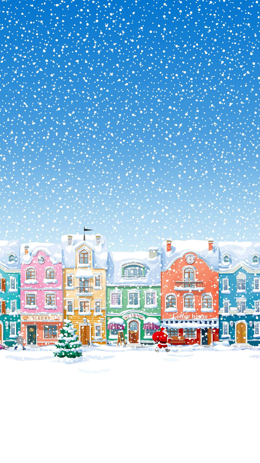 Cute Christmas Phone, pastel-colored, European-style buildings, Full HD Phone Wallpaper