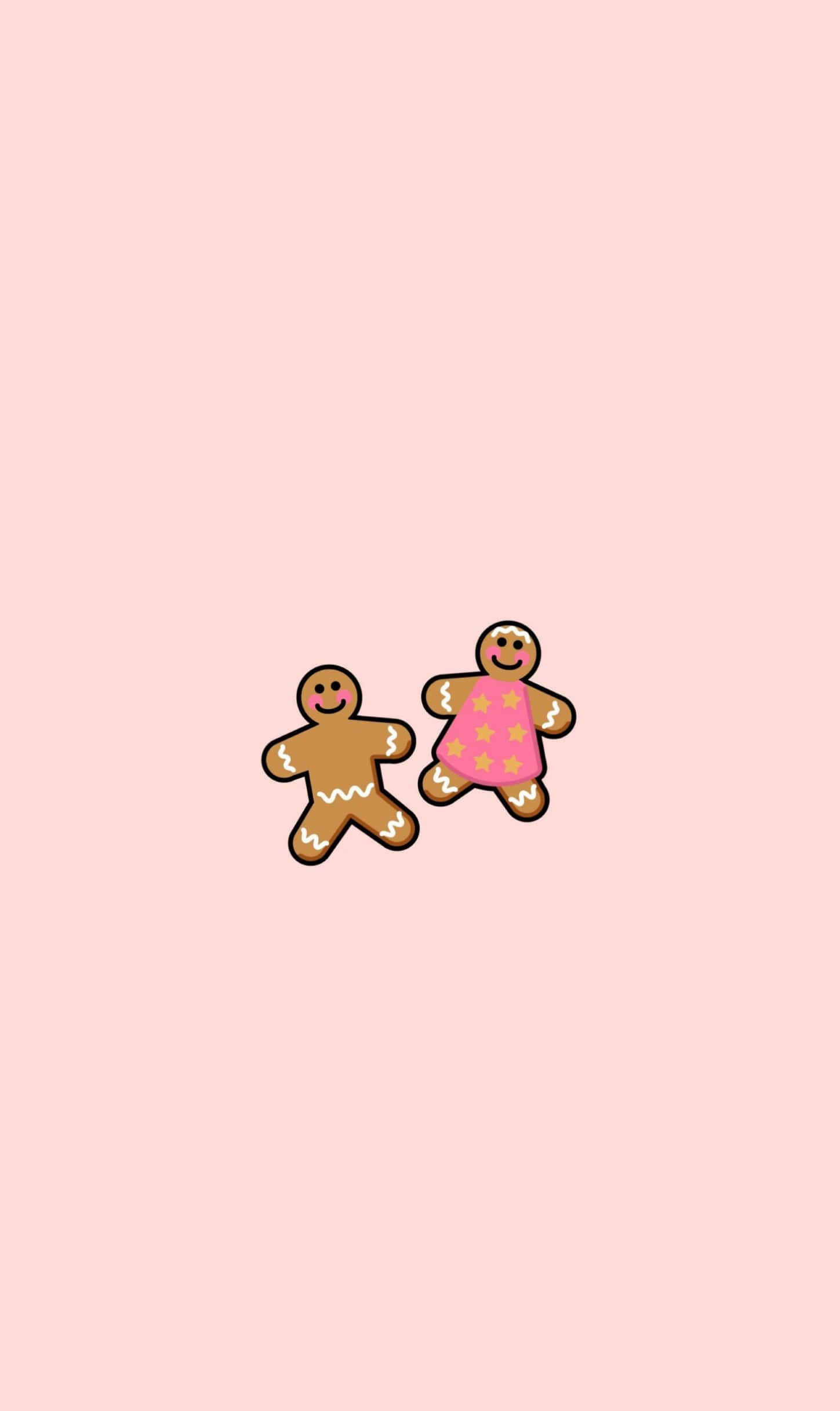 gingerbread figures, pink dress, soft pink background, Full HD Phone Wallpaper
