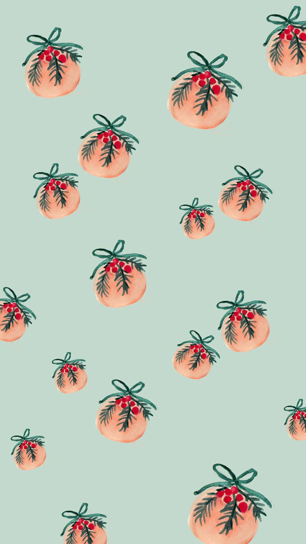 watercolor-style, Christmas ornaments, red berries, HD Phone Wallpaper