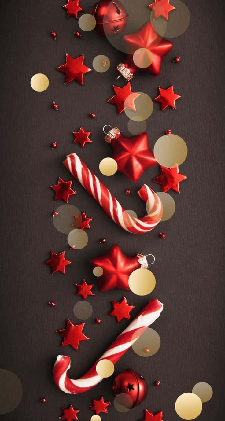 red and white candy canes, star ornaments, dark textured background, HD Phone Wallpaper