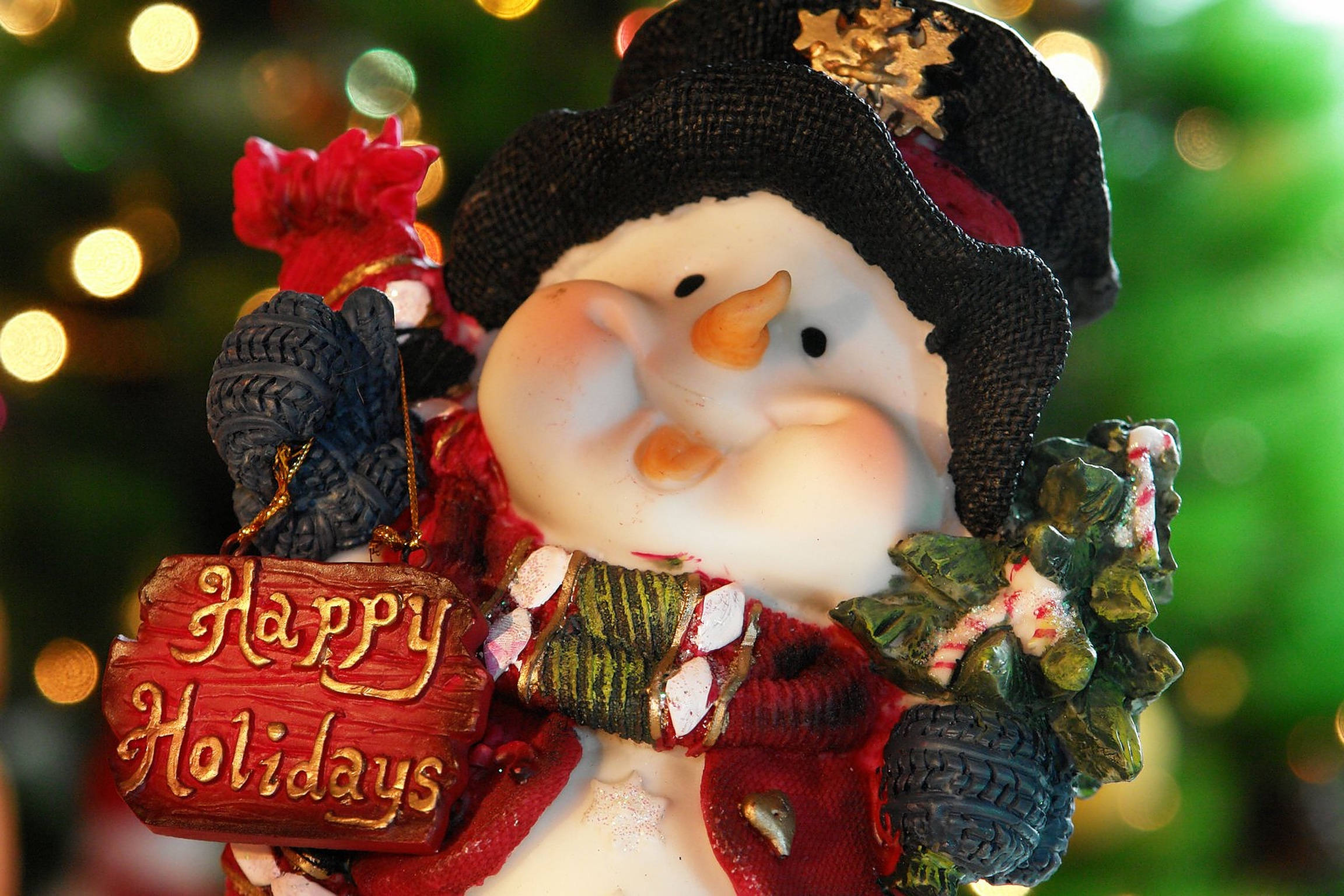 snowman figurine, black hat, red scarf, Full HD Desktop Wallpaper