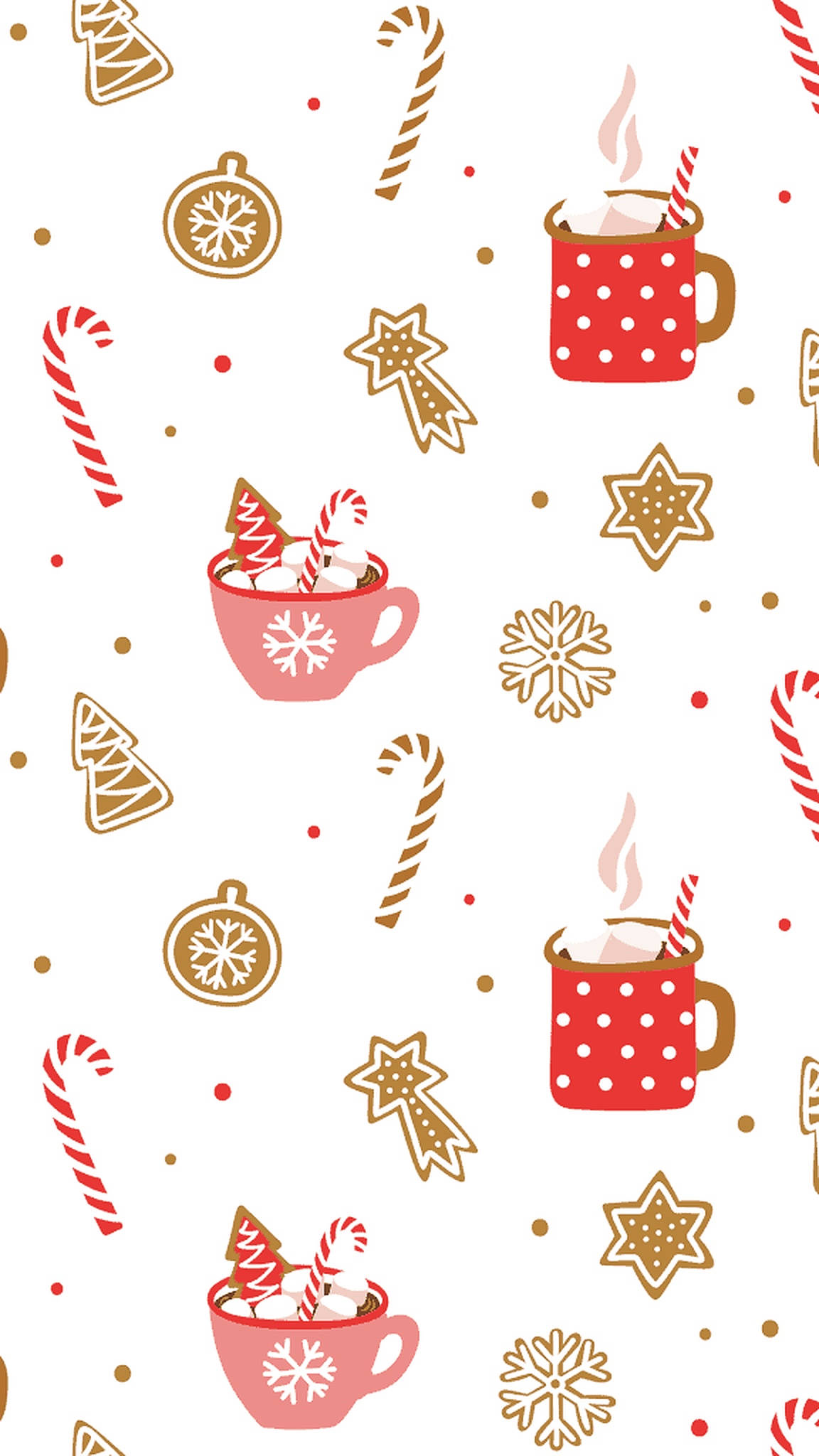 red and pink mugs, candy canes, snowflakes, Full HD Phone Wallpaper