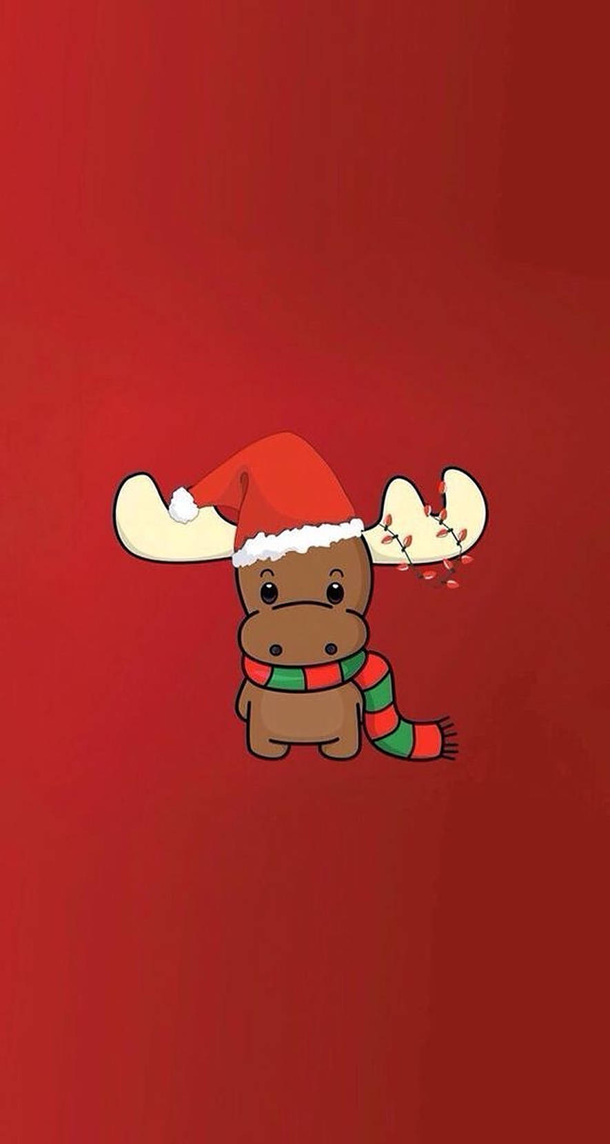 cute moose, red Santa hat, green scarf, HD Phone Wallpaper