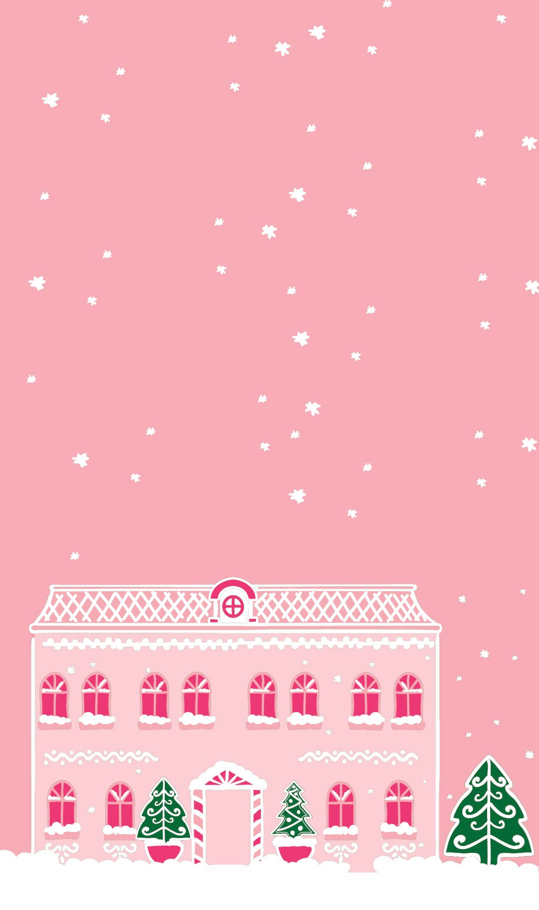 pink gingerbread-style house, candy cane arch, green trees, HD Phone Wallpaper