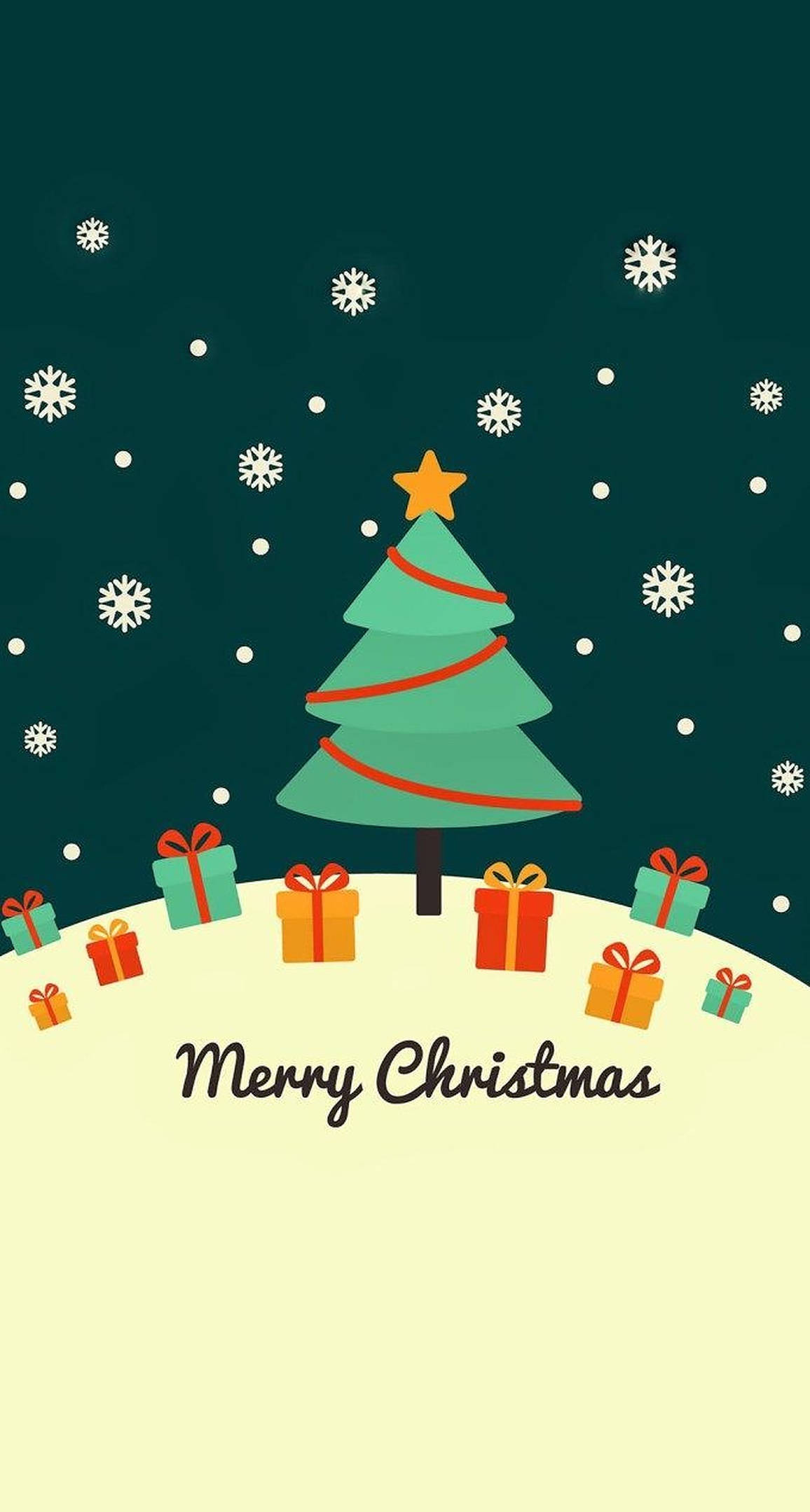 Cute Christmas Tree, festive green Christmas tree, red ribbon, Full HD Phone Wallpaper