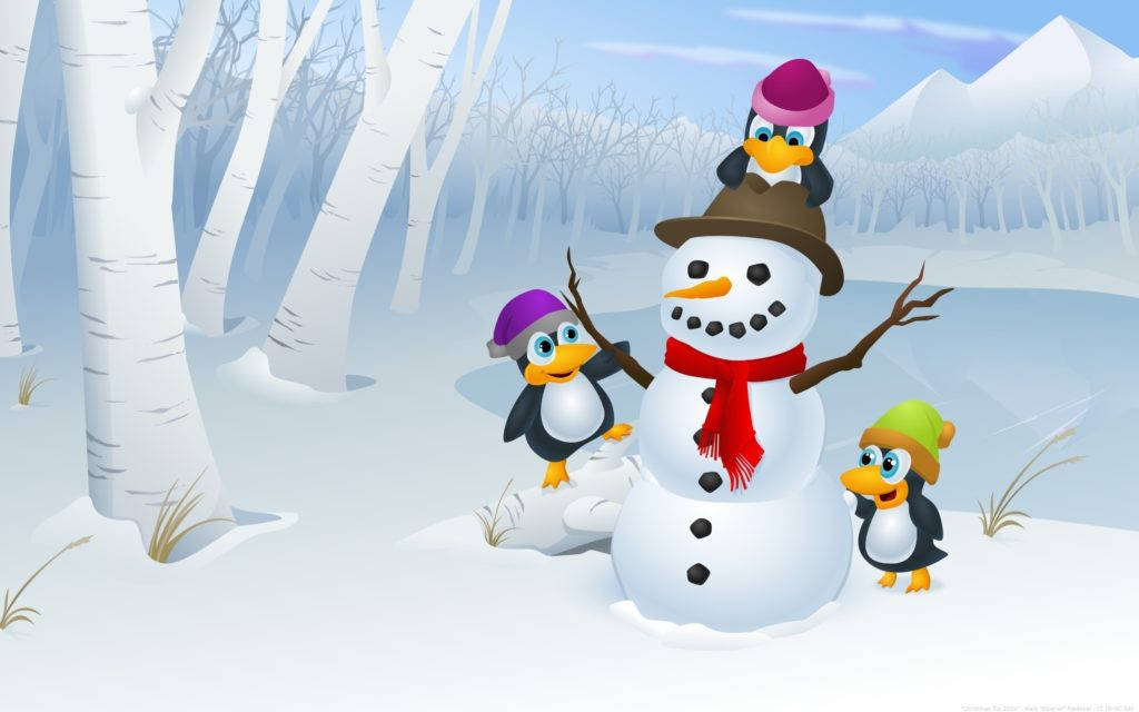 penguin, snowman, red scarf, SD Desktop Wallpaper