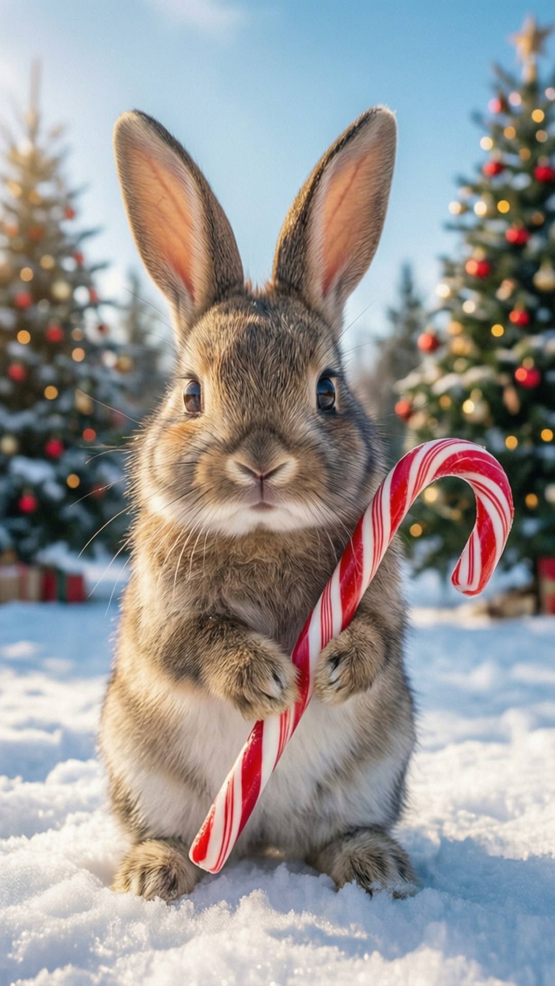 bunny, candy cane, red and white striped, Full HD Phone Wallpaper