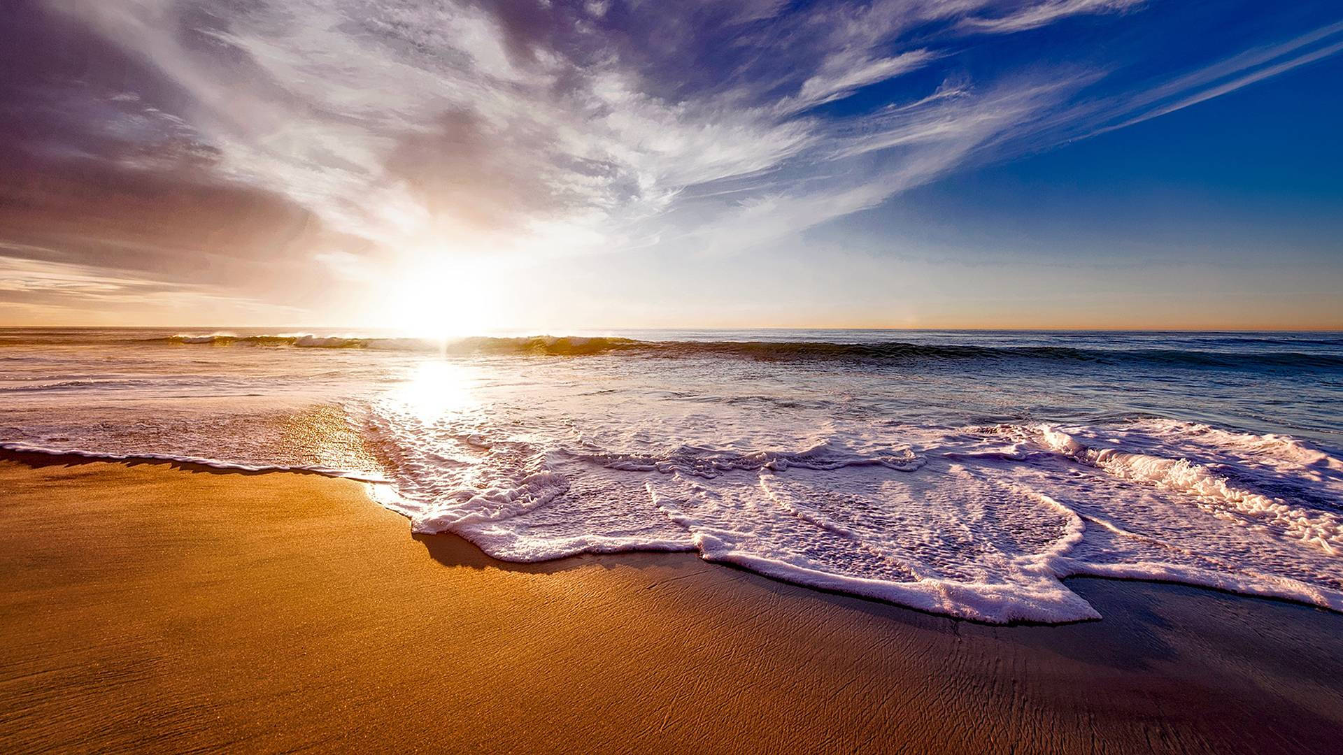 Chromebook Vivid Sunset, golden sunset, sandy shore, Full HD Desktop Wallpaper