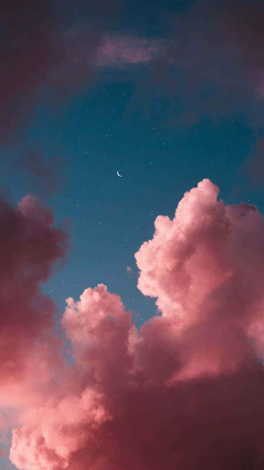pink clouds, crescent moon, twinkling stars, HD Phone Wallpaper
