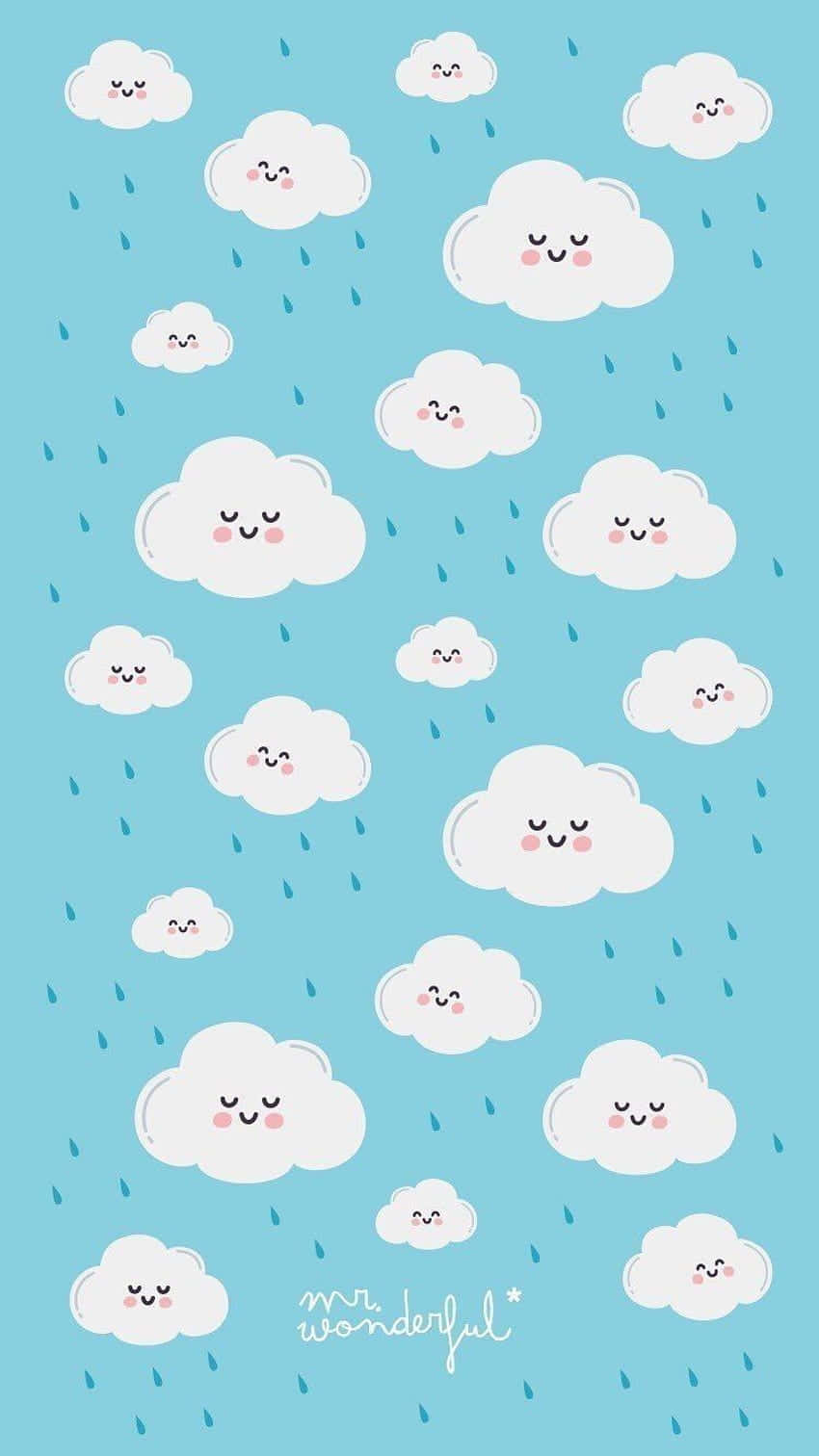 Cute Clouds With Faces, rosy cheeks, soft blue sky, HD Phone Wallpaper
