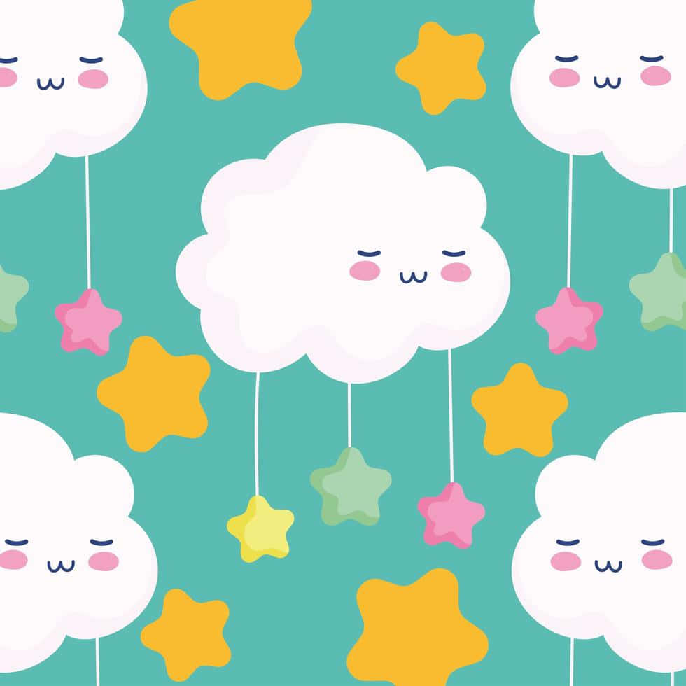 Cute Clouds, blush cheeks, dangling colorful stars, SD Desktop Wallpaper