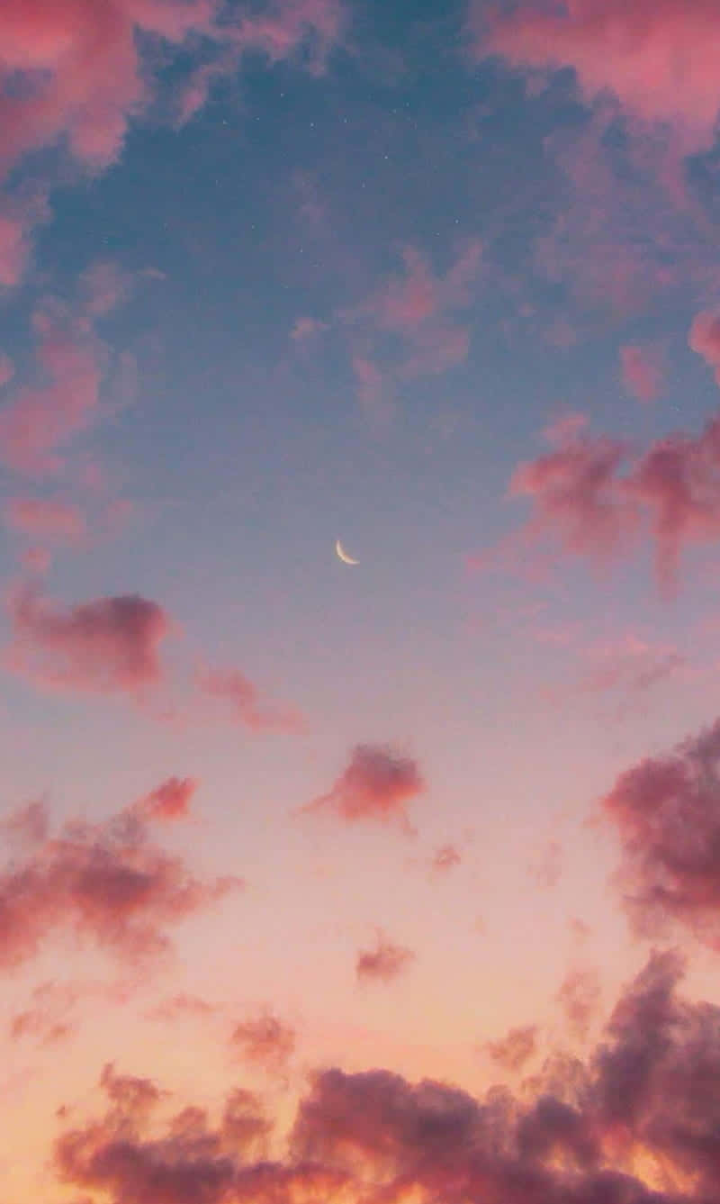crescent moon, twilight sky, pink clouds, HD Phone Wallpaper