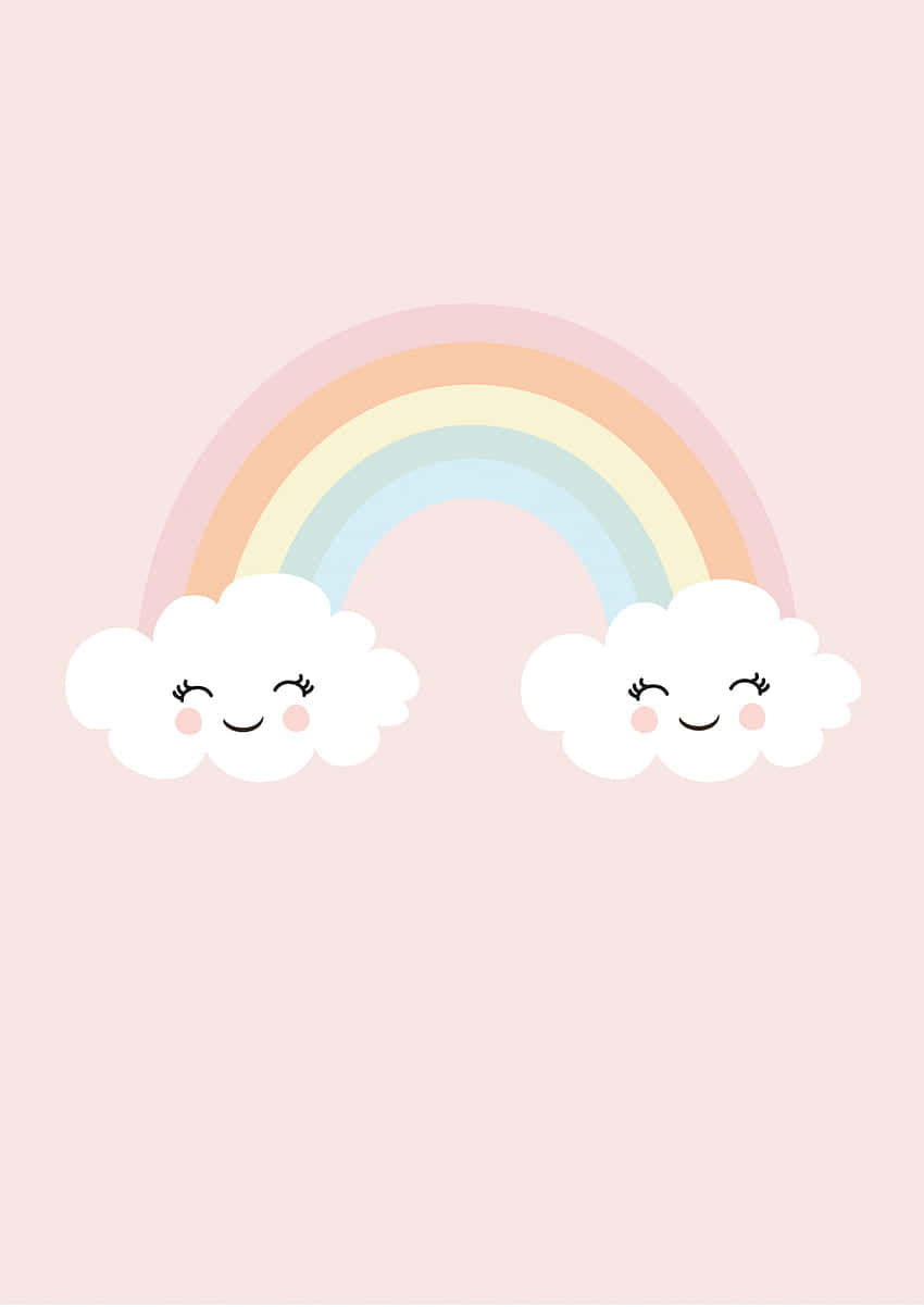 Cute Clouds Connecting Rainbow, pastel rainbow, smiling clouds, SD Phone Wallpaper