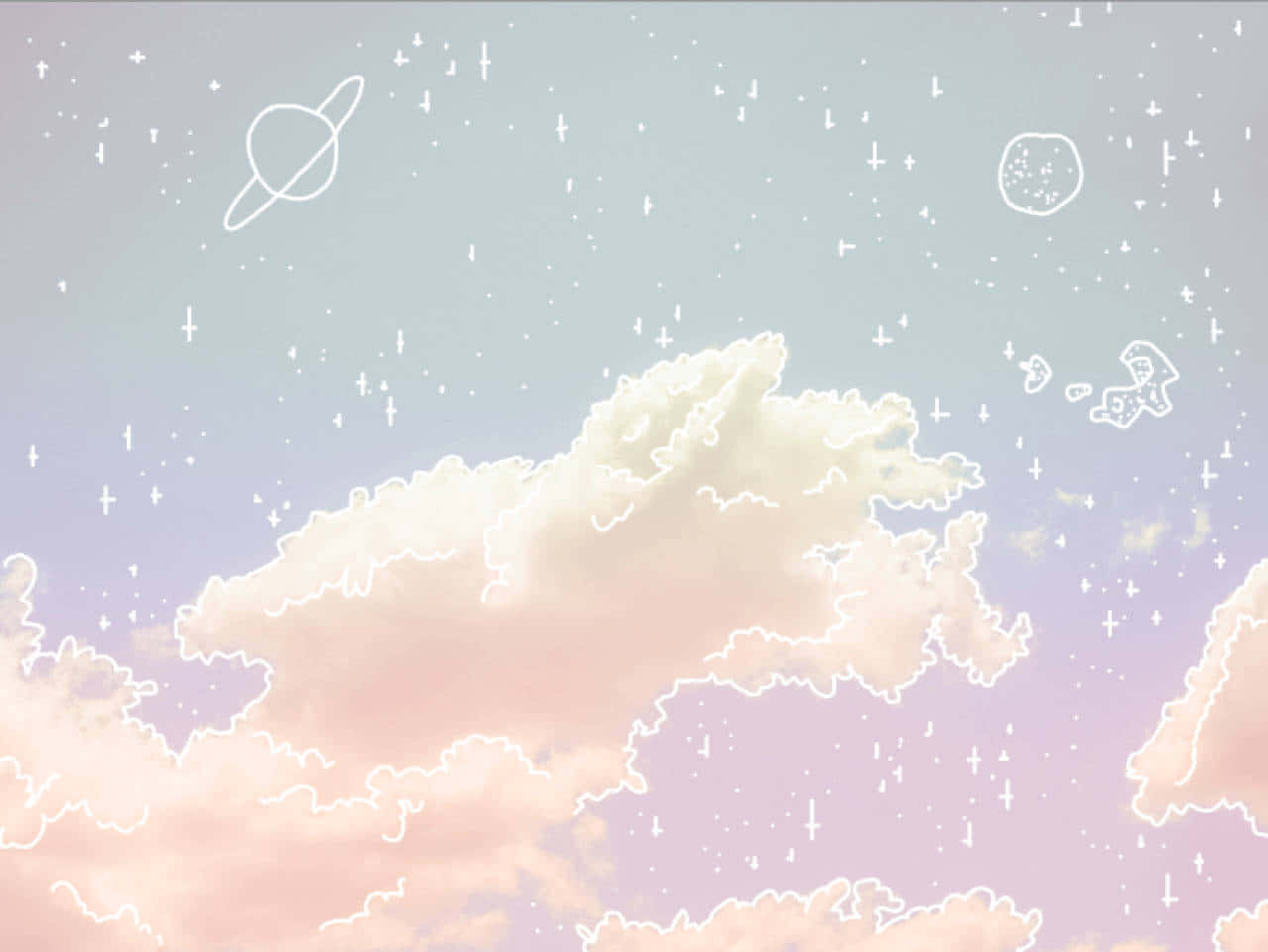 Cute Cloud, stars, planets, HD Desktop Wallpaper
