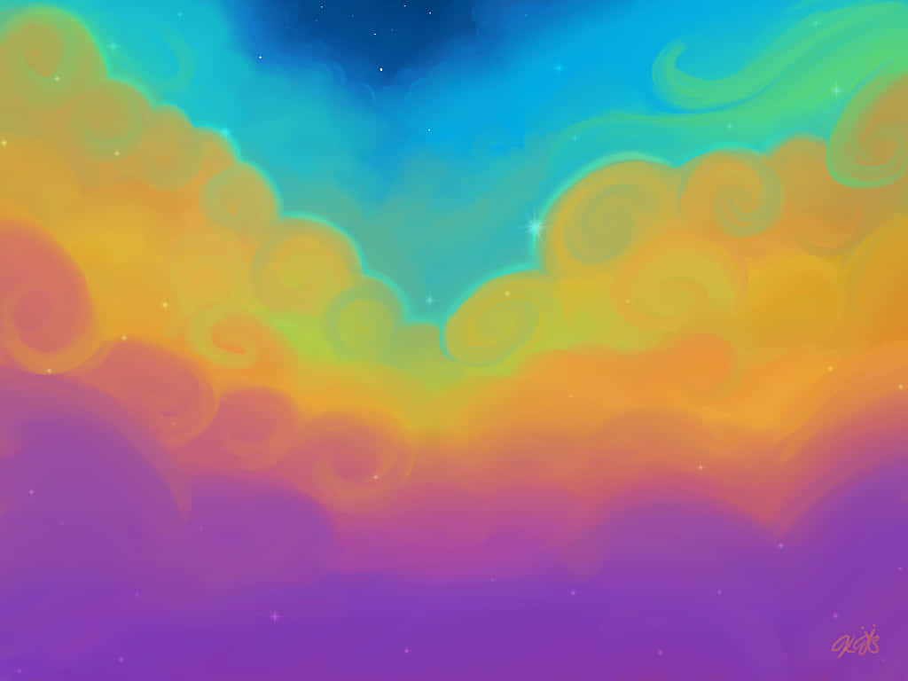 Cute Colorful Cloud Rainbow, vibrant swirling clouds, gradient hues of purple orange and blue, SD Desktop Wallpaper