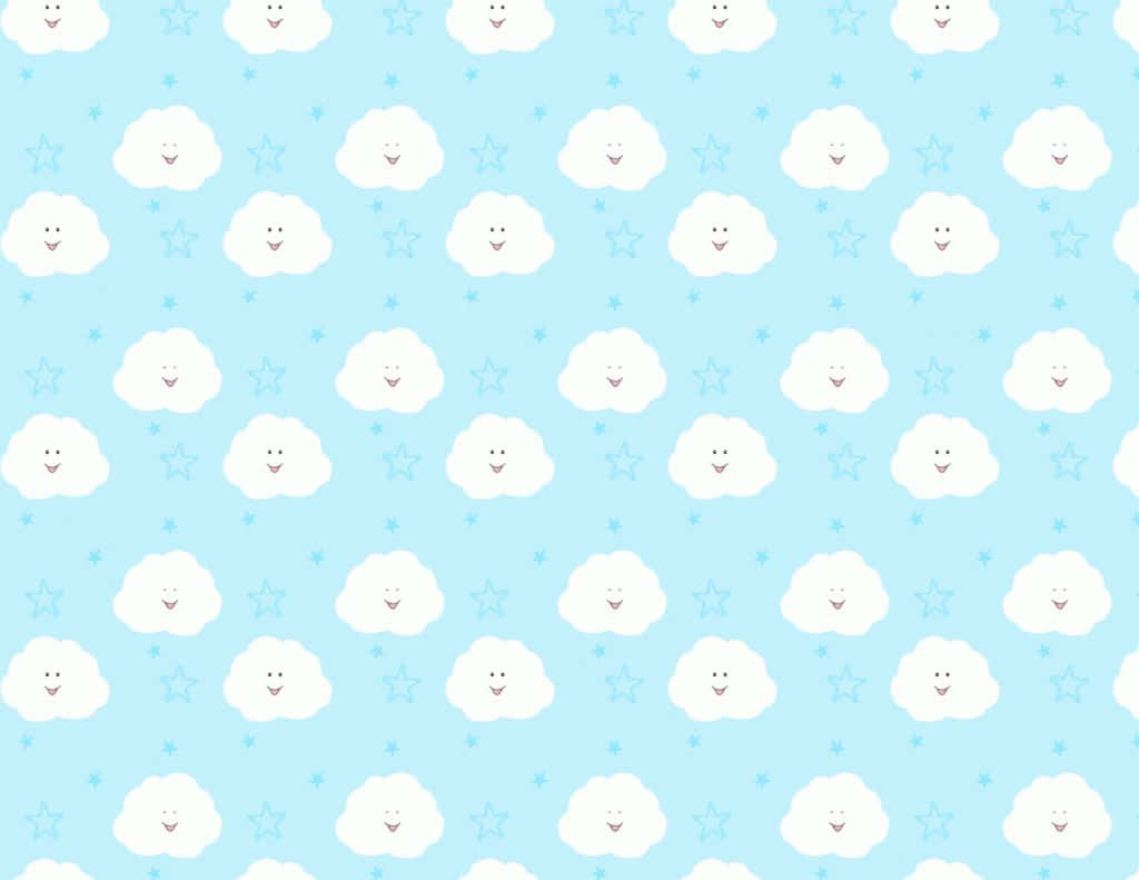 Cute Clouds, smiling white clouds, light blue stars, SD Desktop Wallpaper