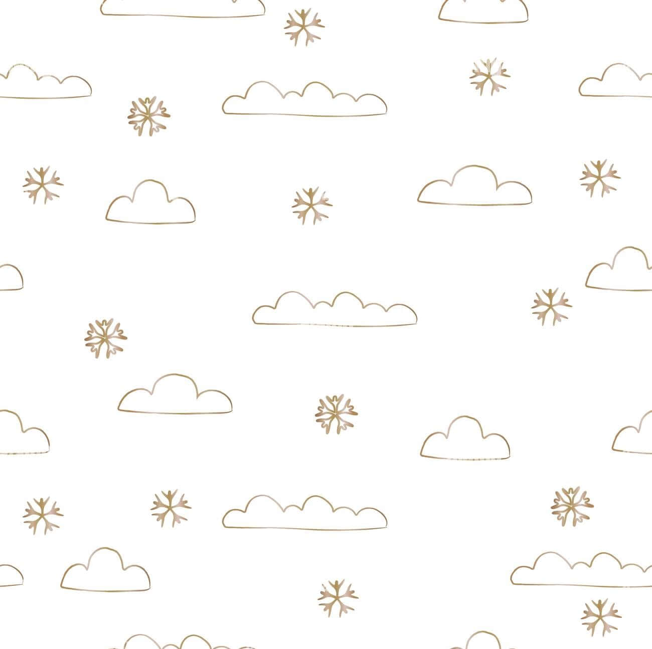 Cute Cloud, snowflake pattern, gold outlined clouds, HD Desktop Wallpaper