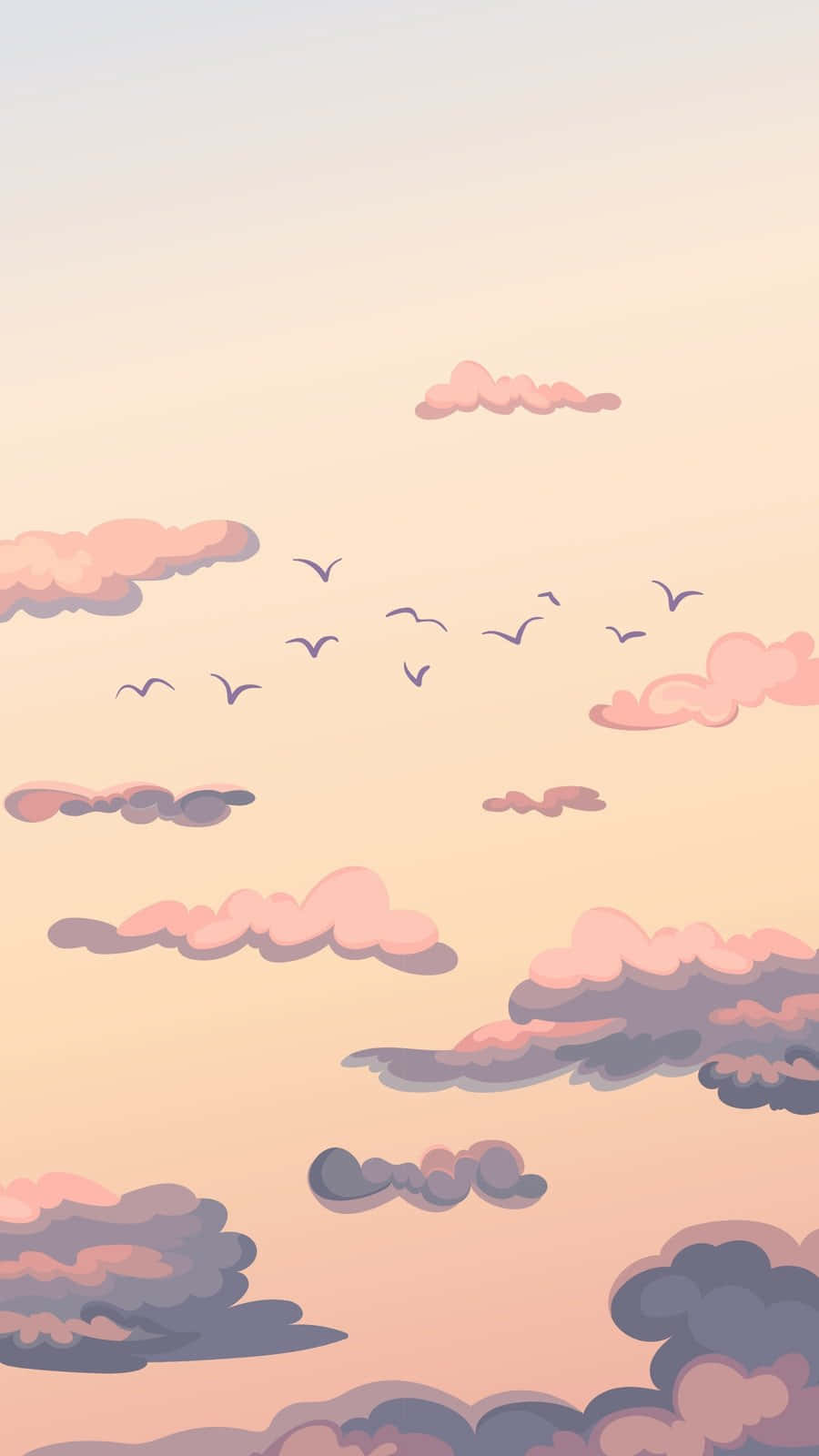 Cute Clouds Birds, pastel clouds, warm peach and lavender gradient, HD Phone Wallpaper