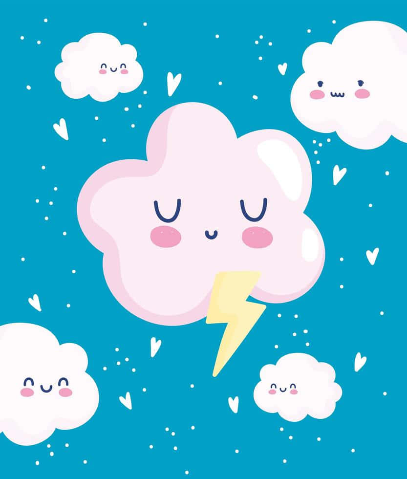 Cute Clouds Lightning, pink cloud, yellow lightning bolt, SD Phone Wallpaper