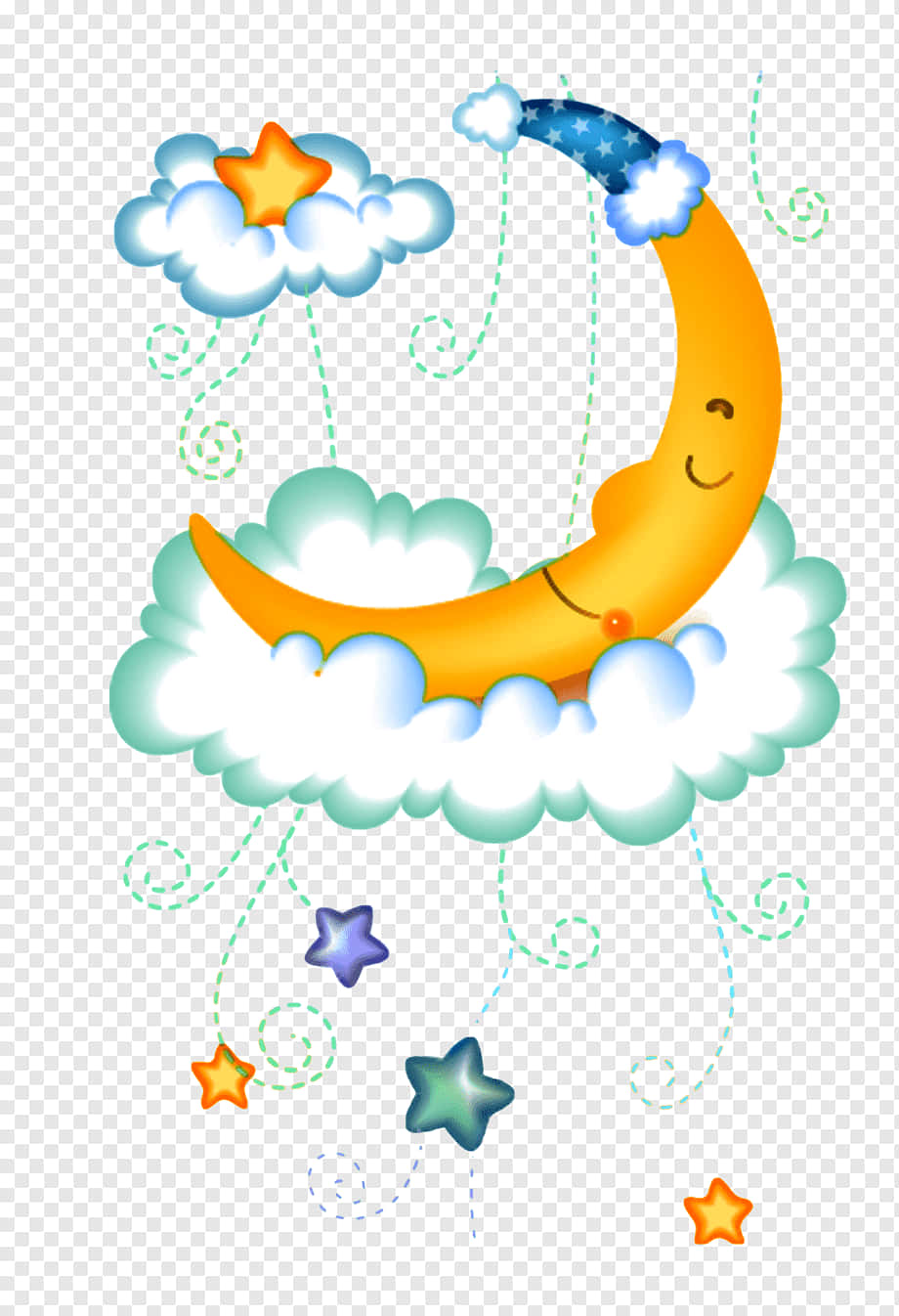 cute moon, clouds, starry night cap, HD Phone Wallpaper