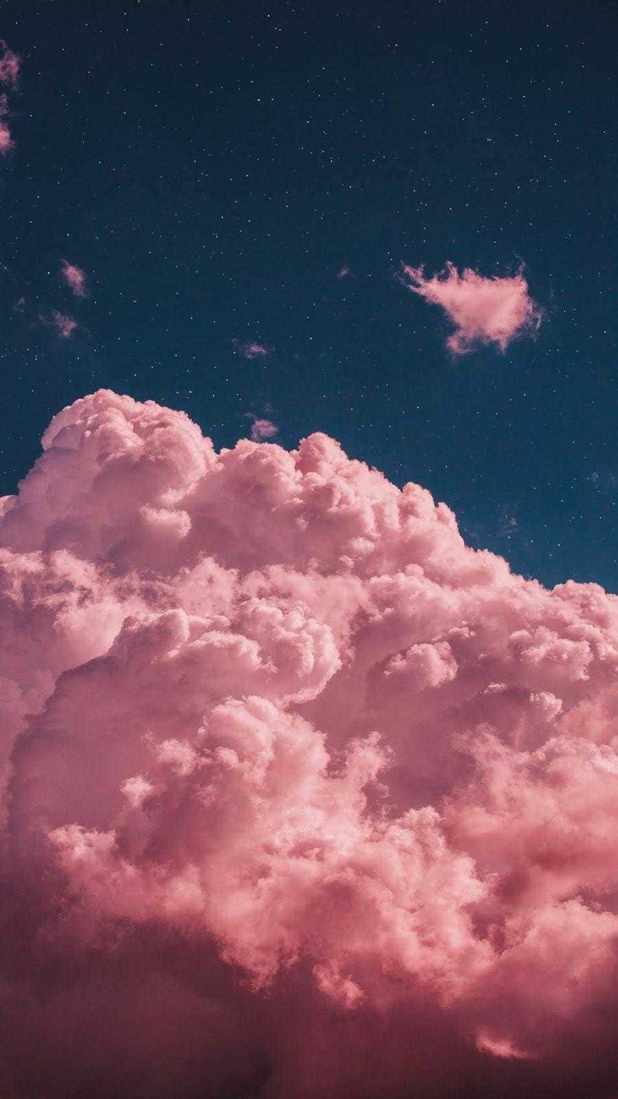 cute pink clouds, green sky, massive pink cloud formation, HD Phone Wallpaper