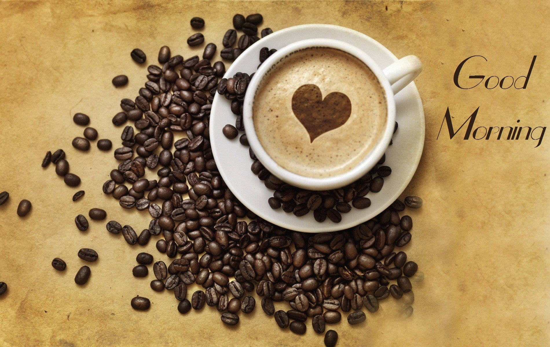 Good Morning Coffee Heart, heart-shaped foam design, steaming cup of coffee, HD Desktop Wallpaper