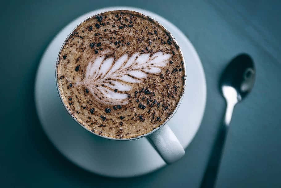 cappuccino, leaf latte art, cocoa powder, SD Desktop Wallpaper