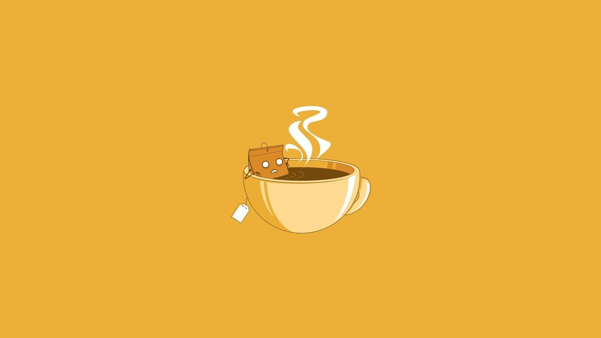 minimalist coffee, beige cup, orange background, Full HD Desktop Wallpaper