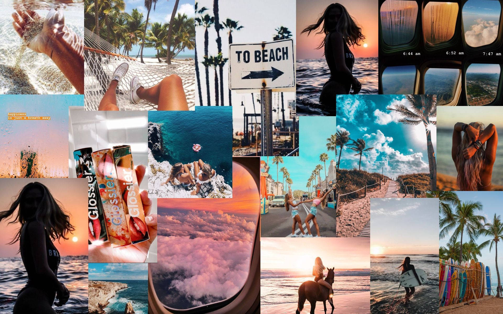 Cute Collage, tropical beach scenes, sunsets, Full HD Desktop Wallpaper