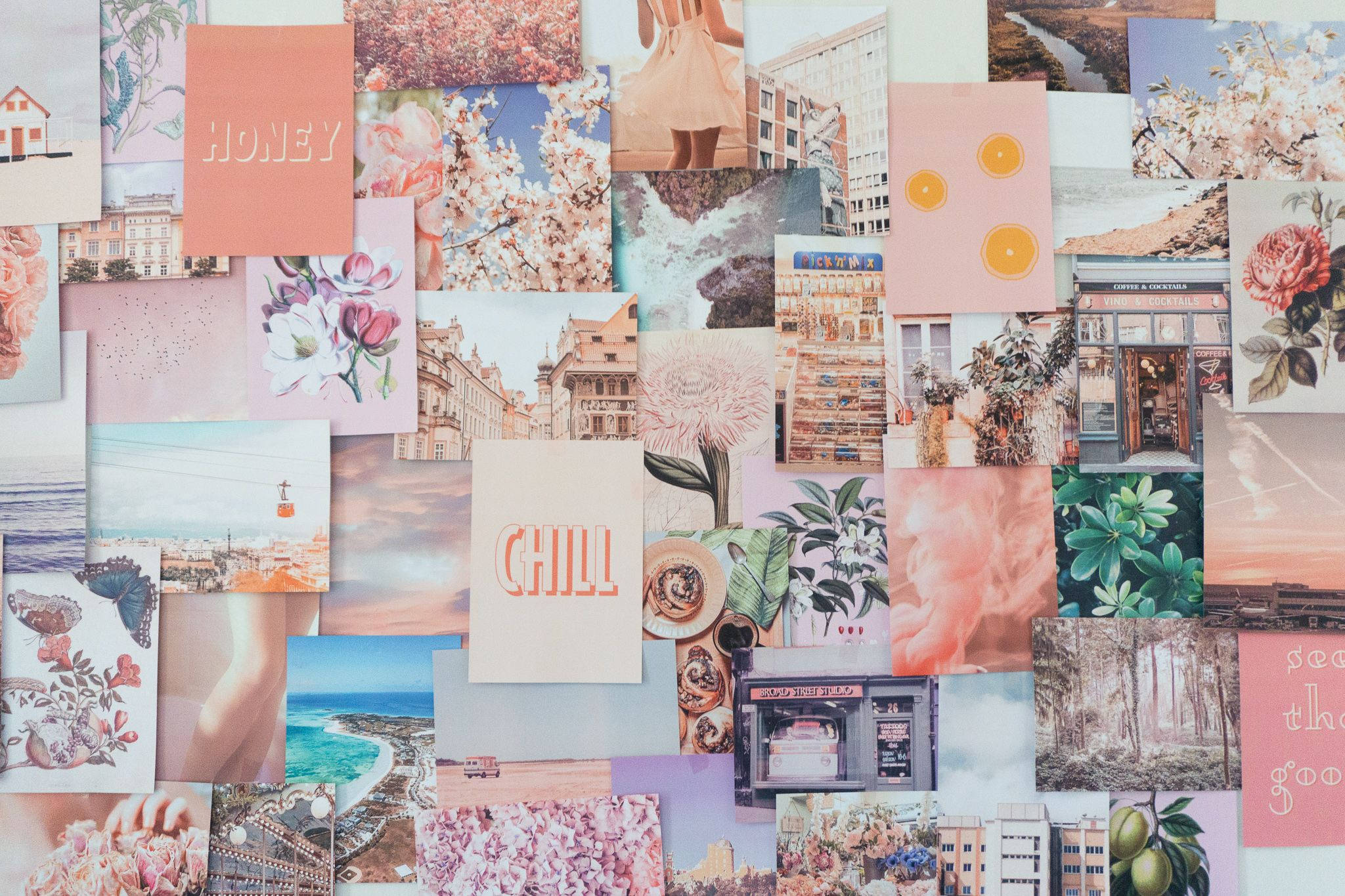 cute collage, pastel-toned, flowers, Full HD Desktop Wallpaper