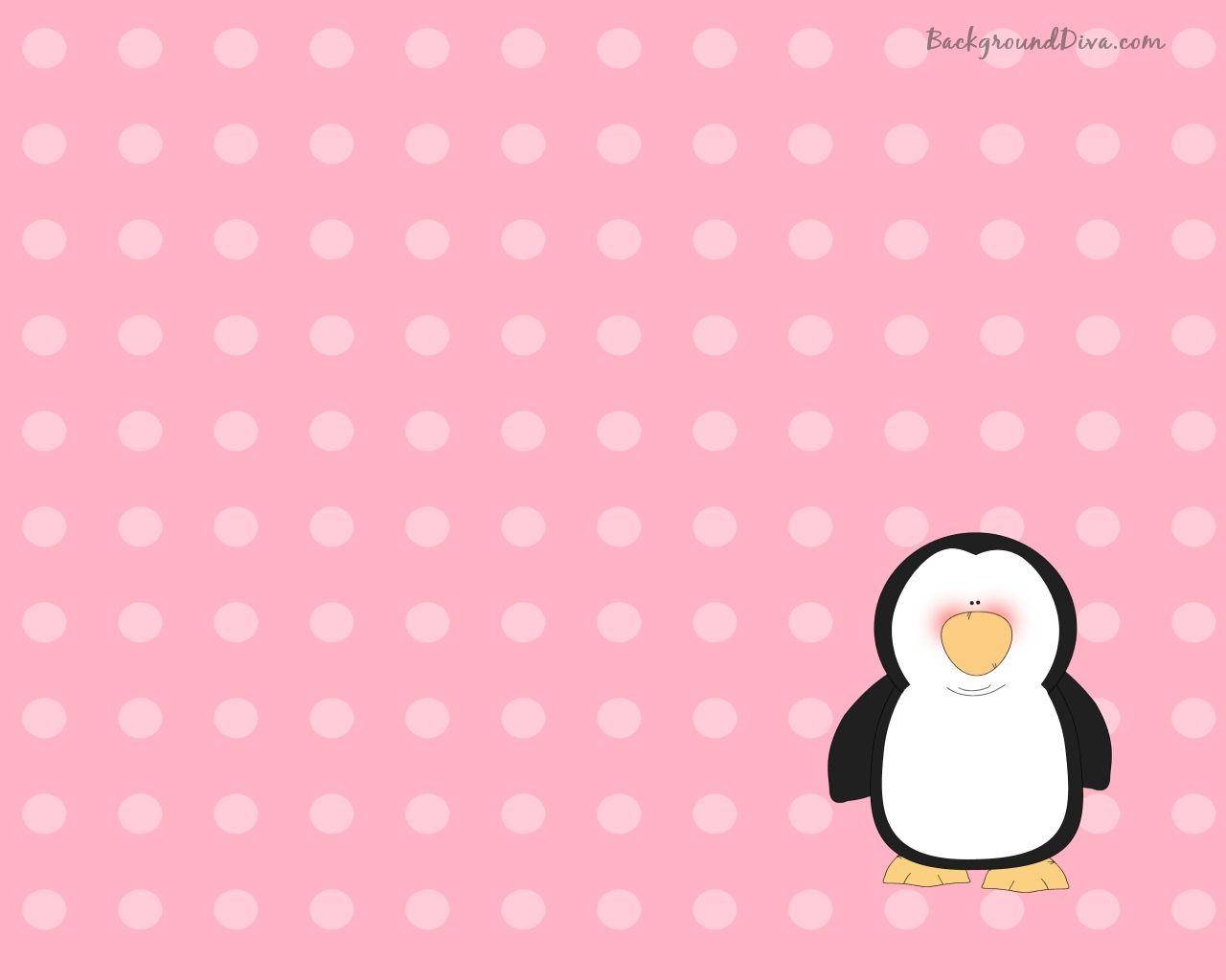 small penguin, pink cute computer, pink background, HD Desktop Wallpaper