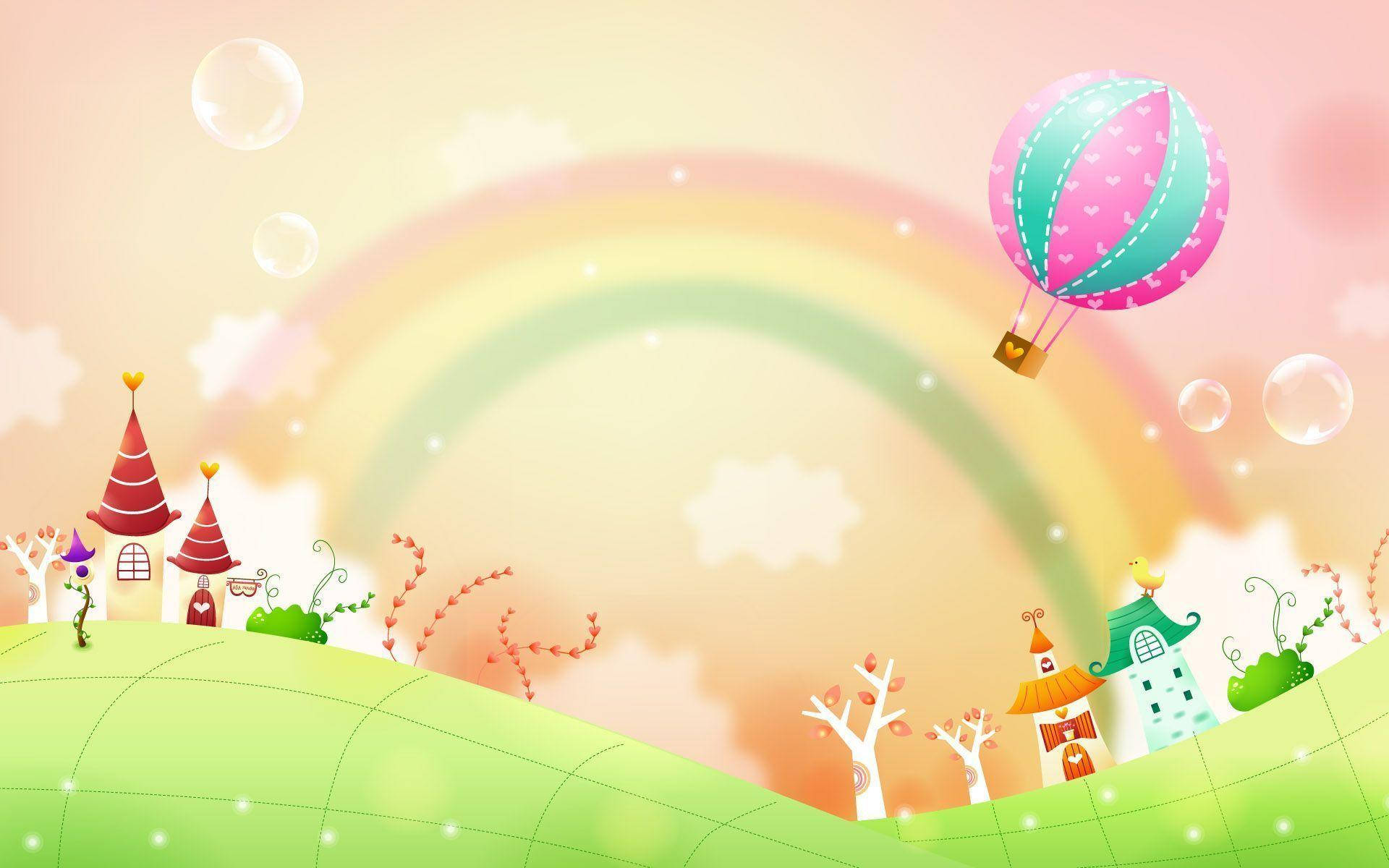rainbow, hot air balloon, pink hot air balloon, Full HD Desktop Wallpaper