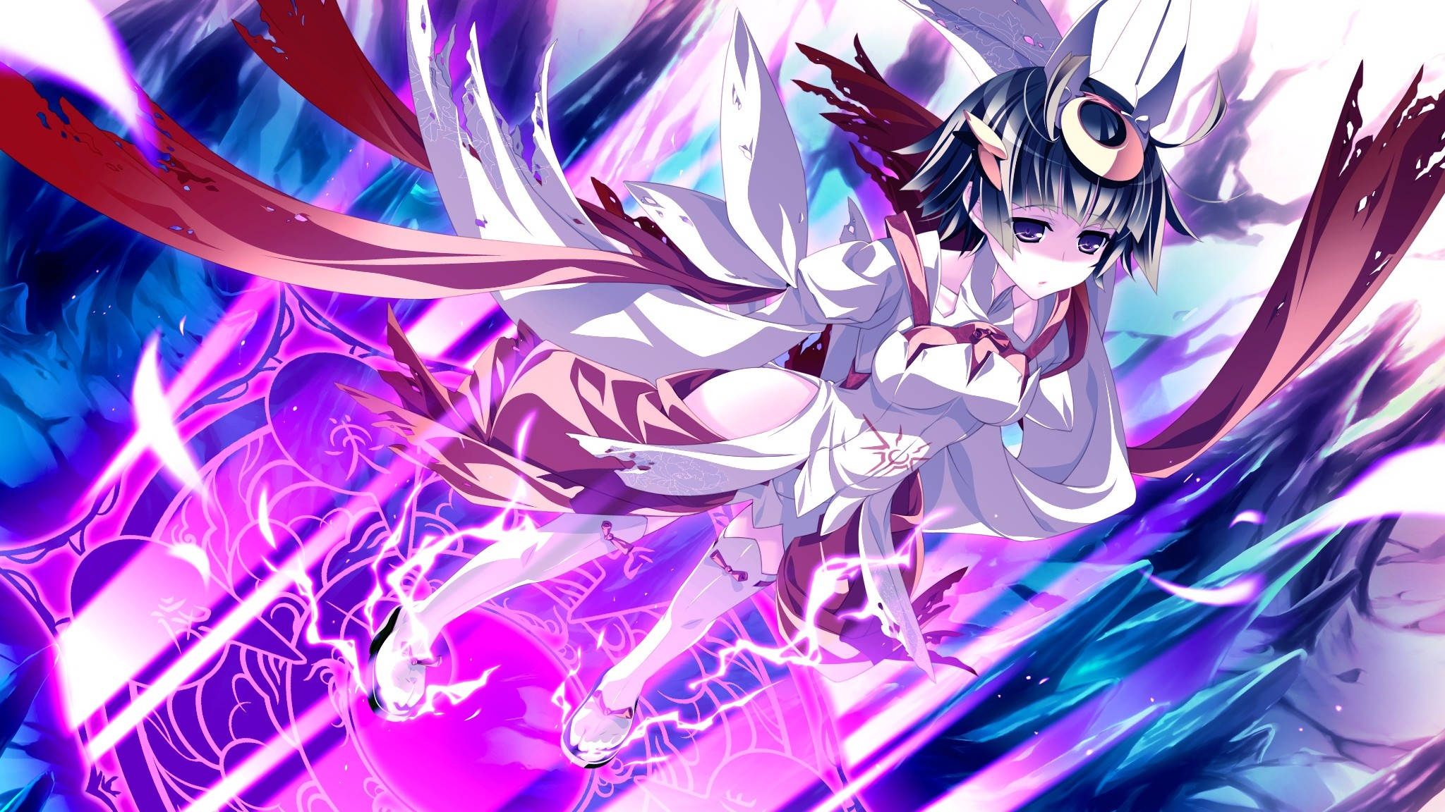 Anime girl, bunny ears, white dress, Full HD Desktop Wallpaper
