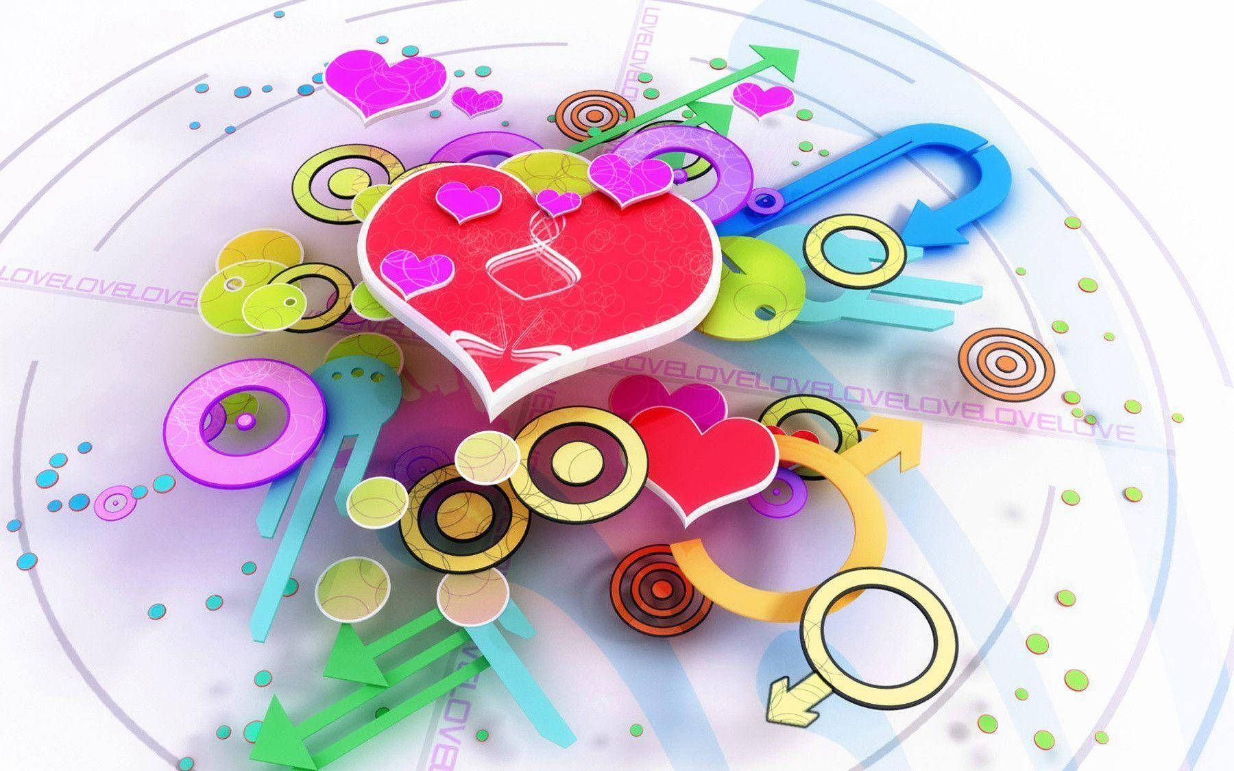 3d-rendered heart, gender symbols, arrows, HD Desktop Wallpaper
