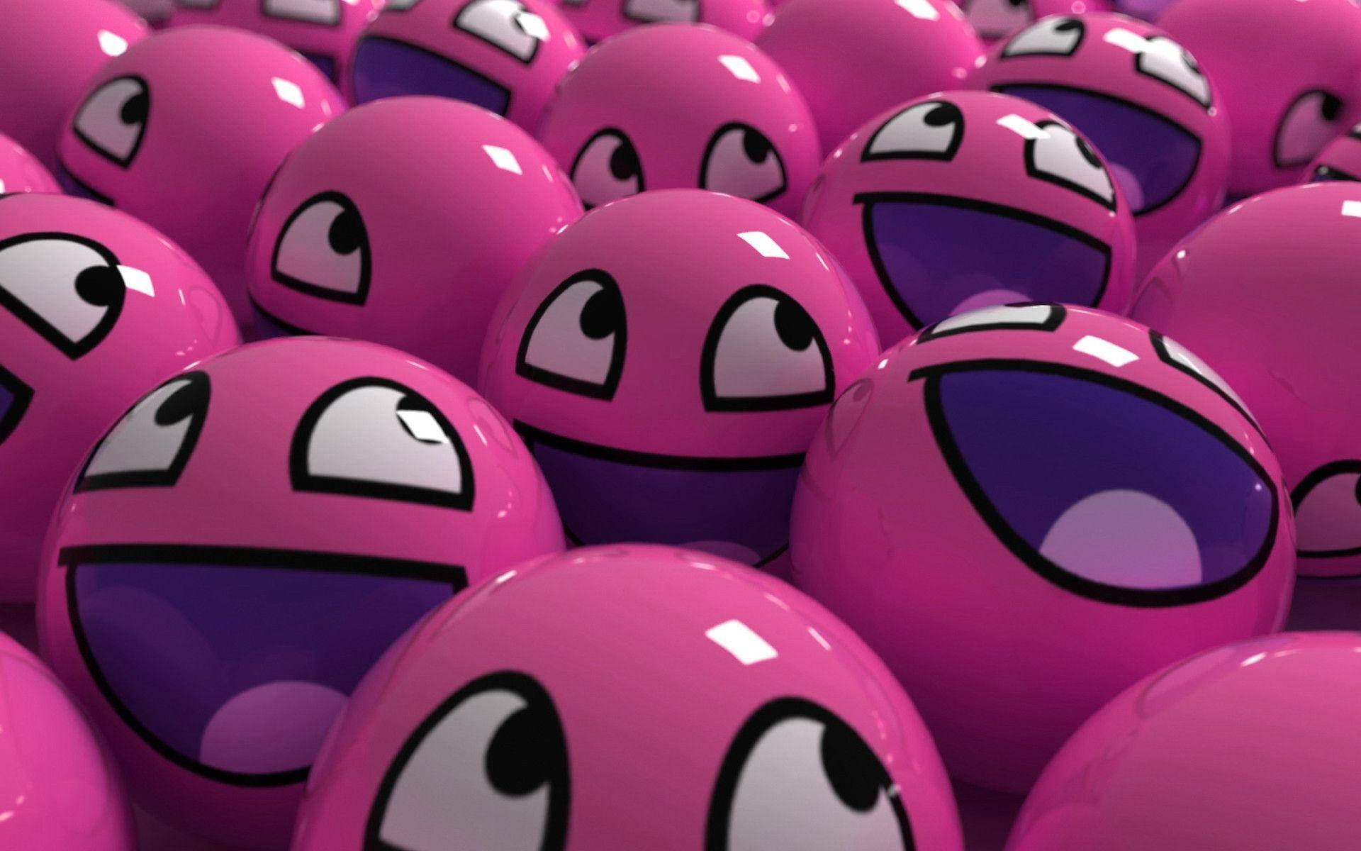 shiny pink pebble, glossy pink spheres, cartoonish eyes, Full HD Desktop Wallpaper