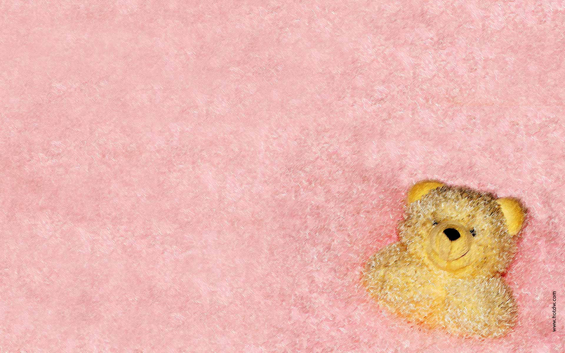 yellow teddy bear, pink textured surface, bottom right corner, Full HD Desktop Wallpaper