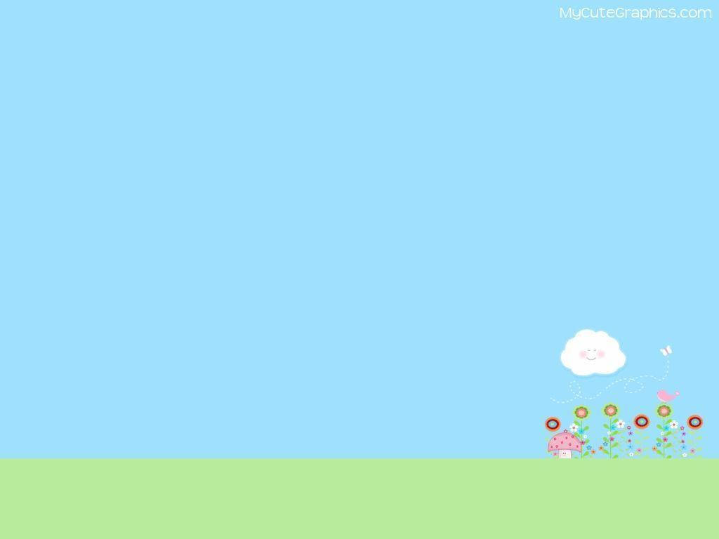 animated flowers, small cloud, mushroom house, SD Desktop Wallpaper