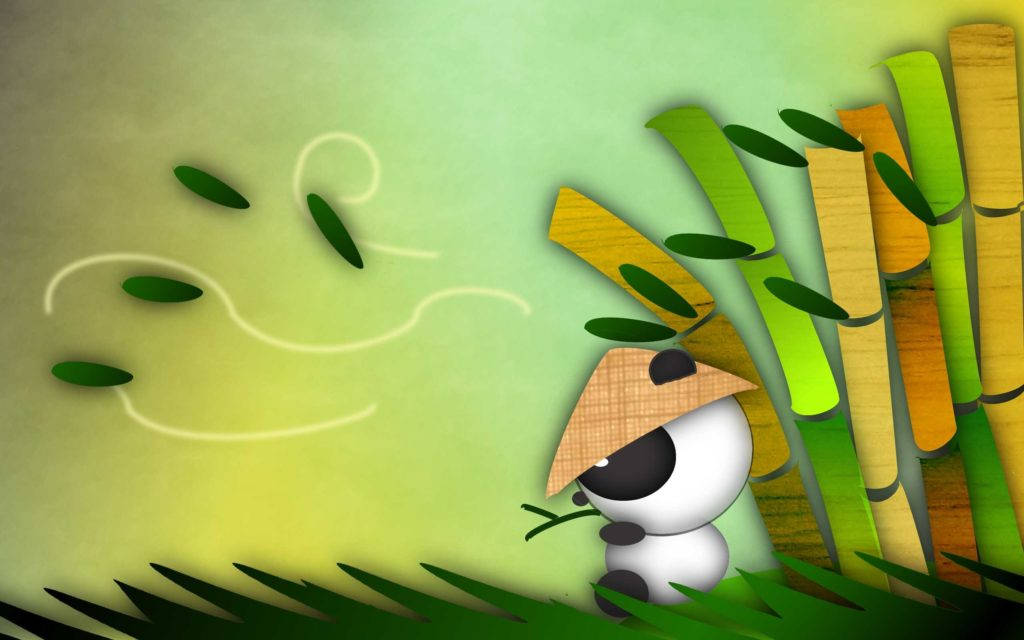 panda, bamboos, straw hat, SD Desktop Wallpaper