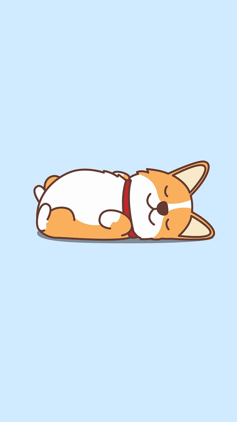 cute cartoon corgi, light blue background, red collar, HD Phone Wallpaper