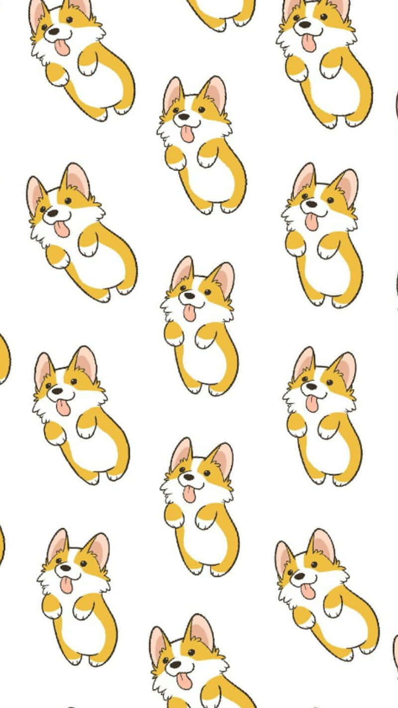Cute Corgi, cartoon corgis, cheerful poses, HD Phone Wallpaper