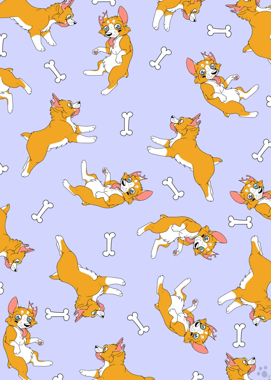 Cute Corgi Dog Pattern, light purple background, white bones, HD Phone Wallpaper