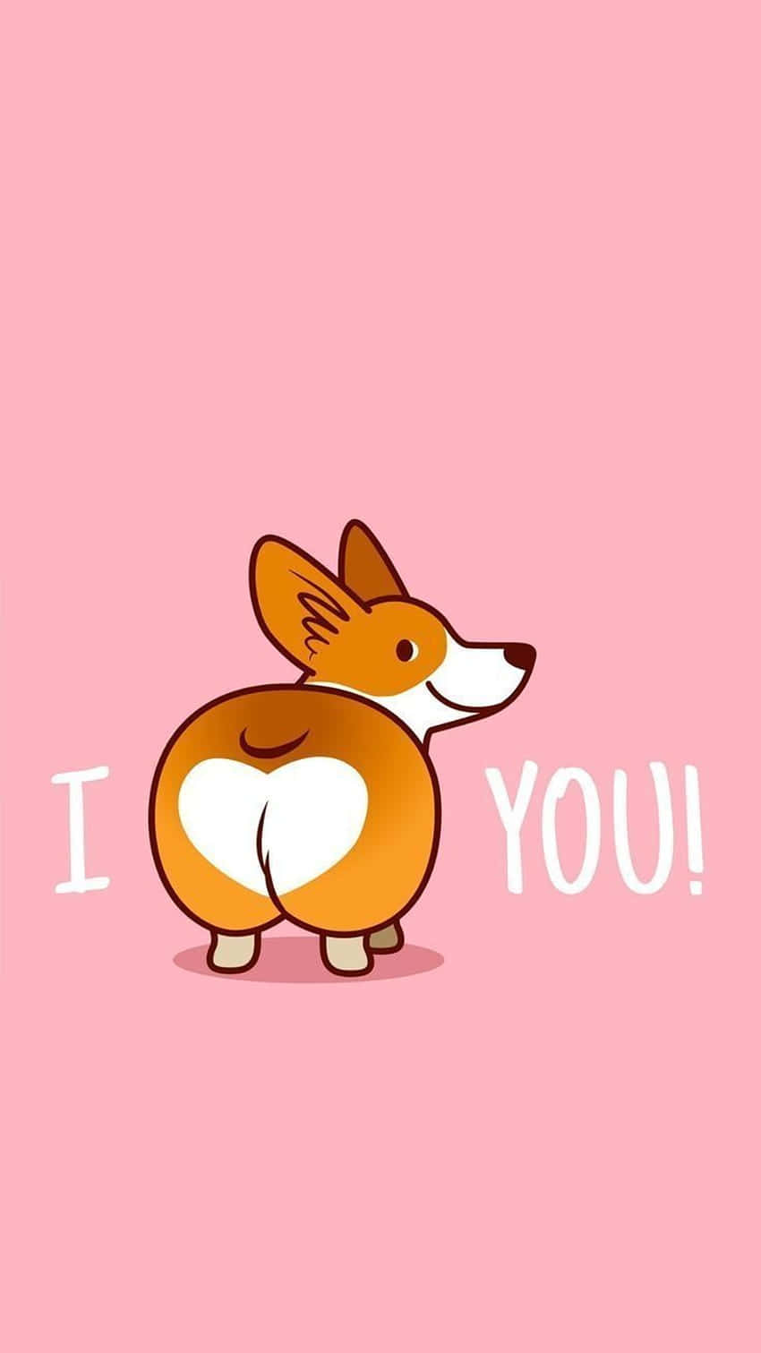 Cute Welsh Corgi Cartoon, heart-shaped rear end, pink background, HD Phone Wallpaper