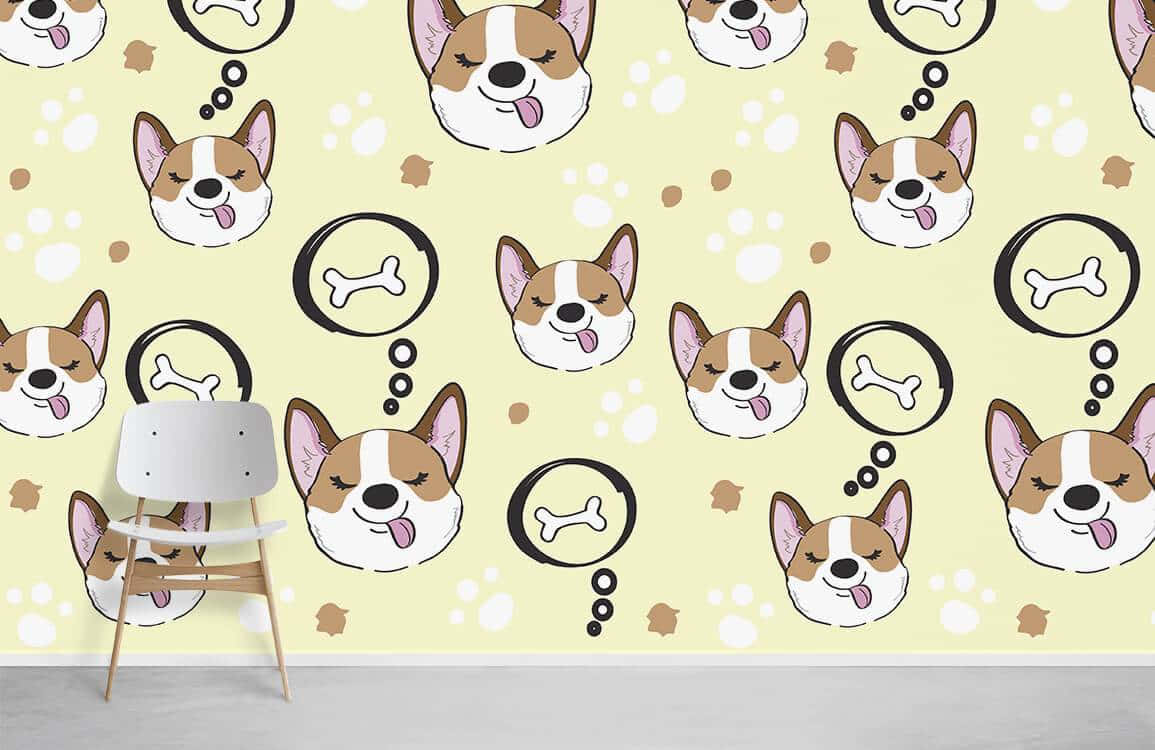 Cute Corgi, bones, paw prints, SD Desktop Wallpaper