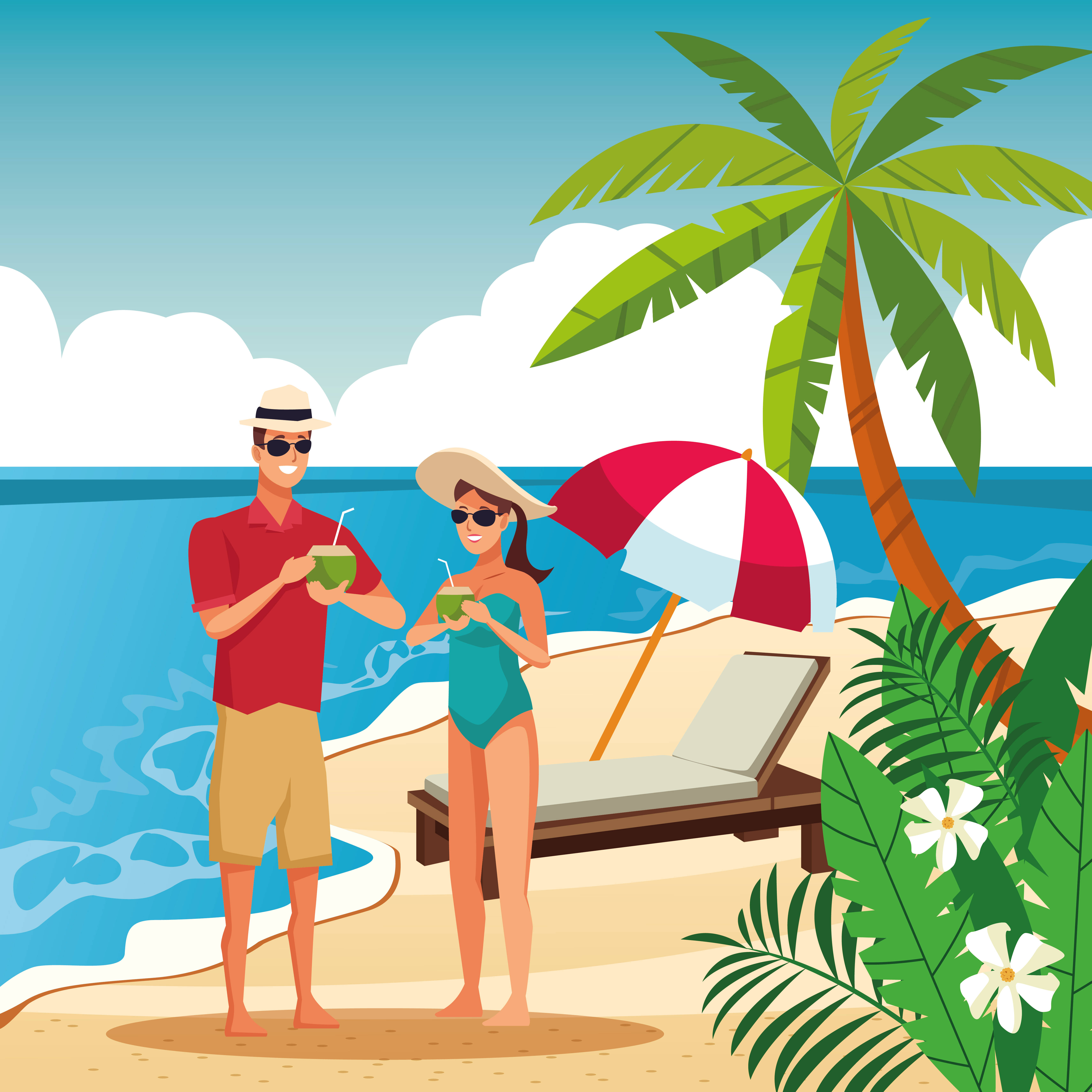 Cute Cartoon Couple, beach, sunny, 5K Desktop Wallpaper