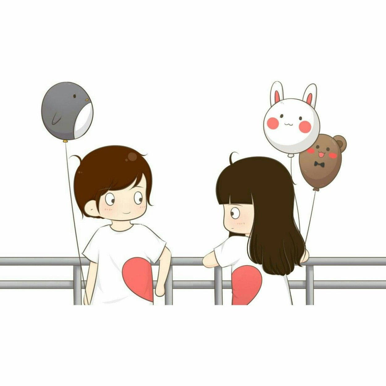 cute cartoon couple, balloon date, animal balloons, SD Desktop Wallpaper