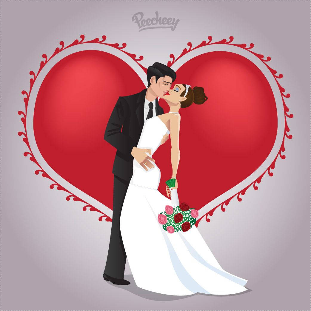 cute cartoon couple, wedding heart, bride, SD Desktop Wallpaper