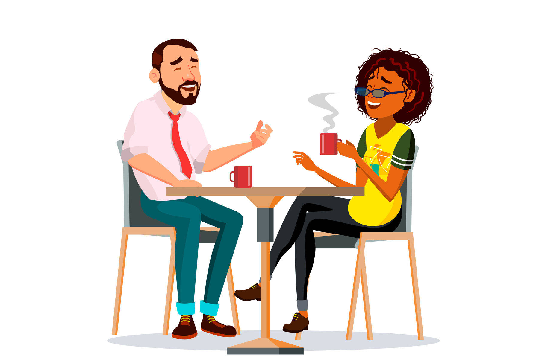 cute cartoon couple, coffee break, small table, HD Desktop Wallpaper